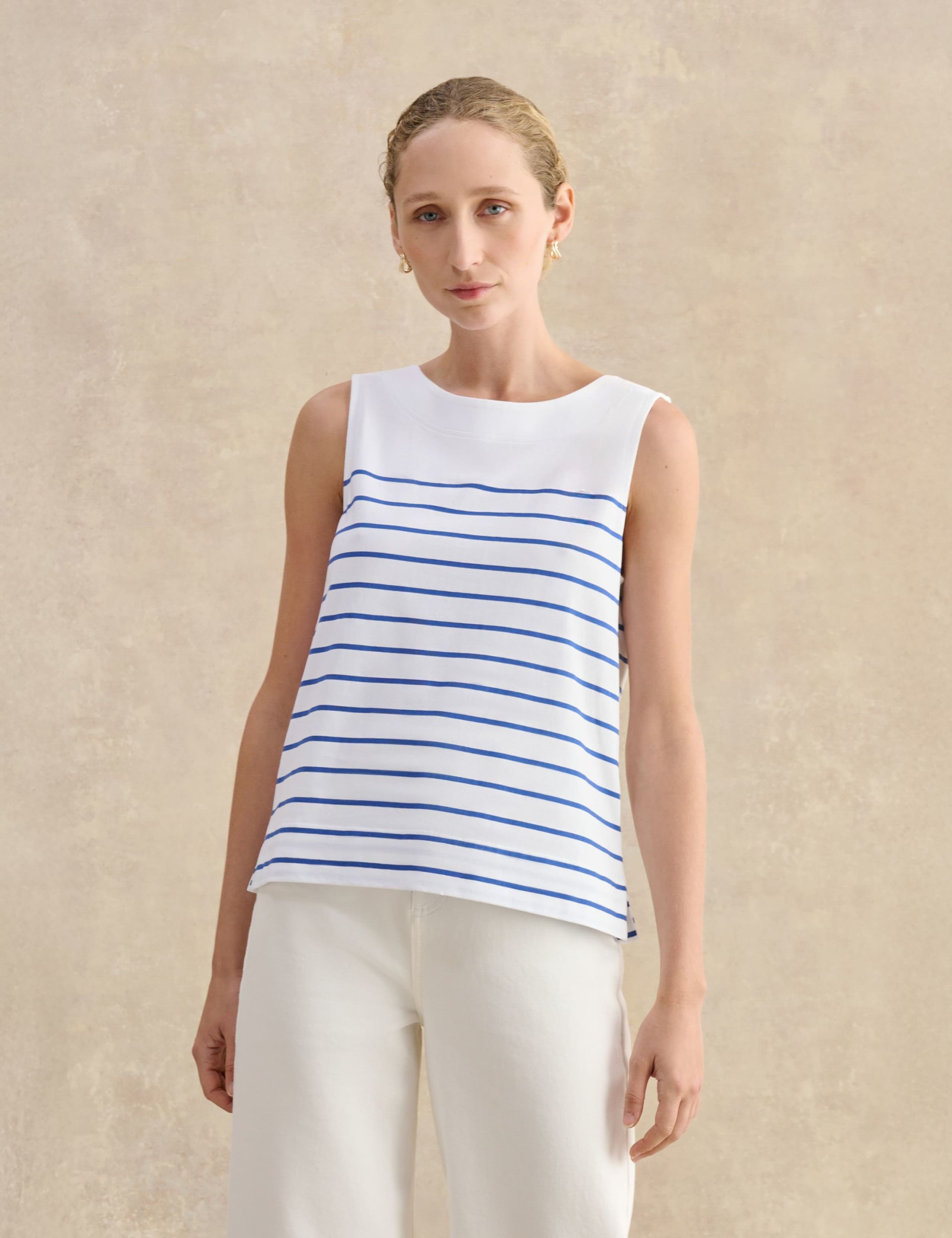 Pure Cotton Striped Button Detail Top