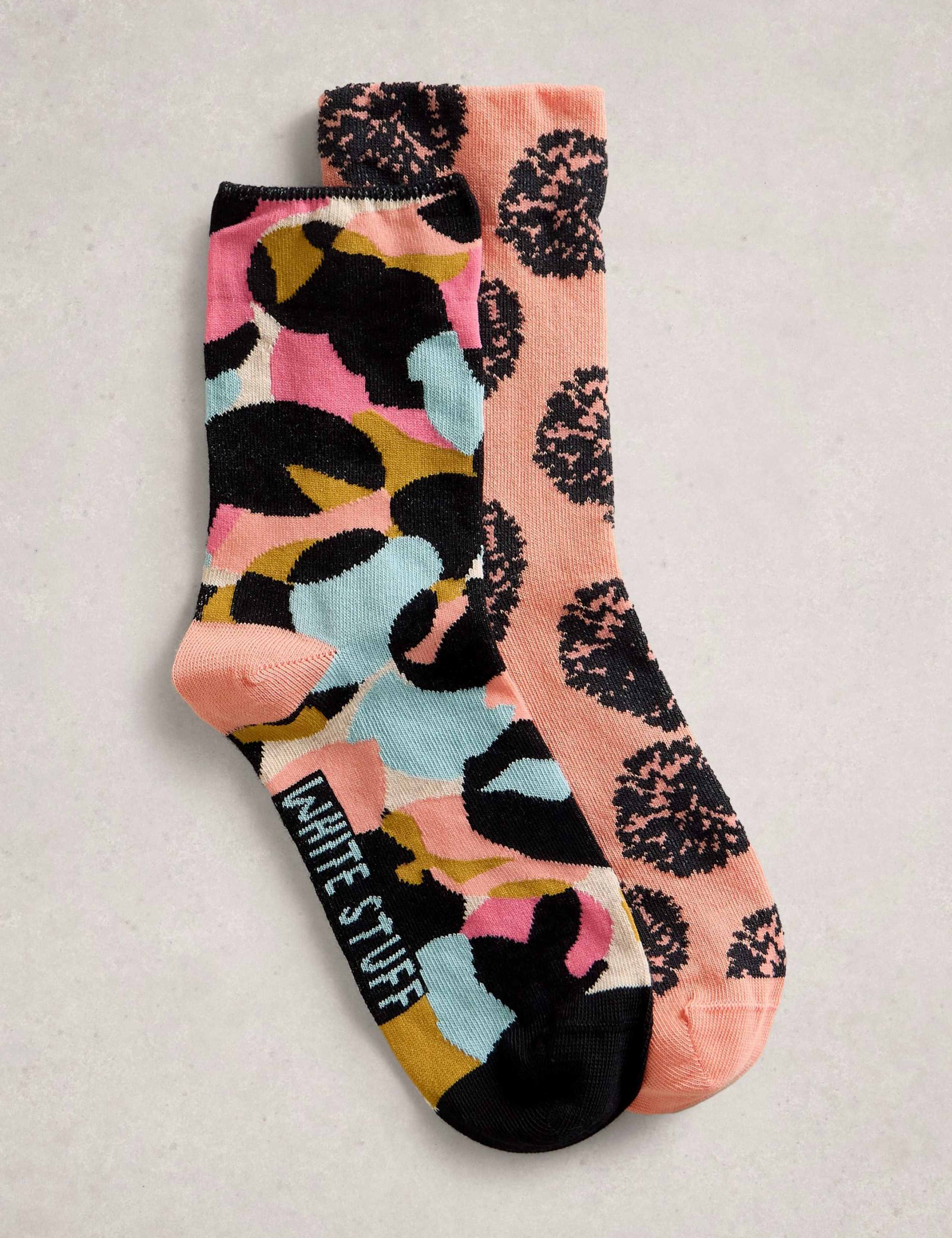 2 Pack Cotton Rich Spot Ankle High Socks