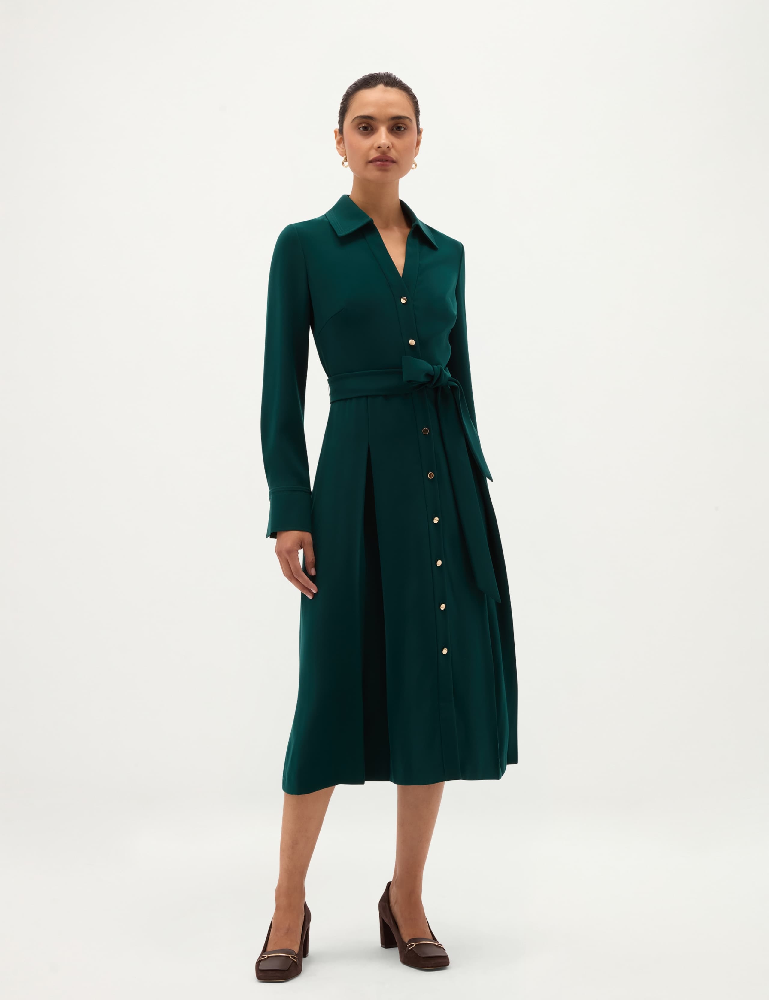 Collared Button Through Knee Length Skater Dress