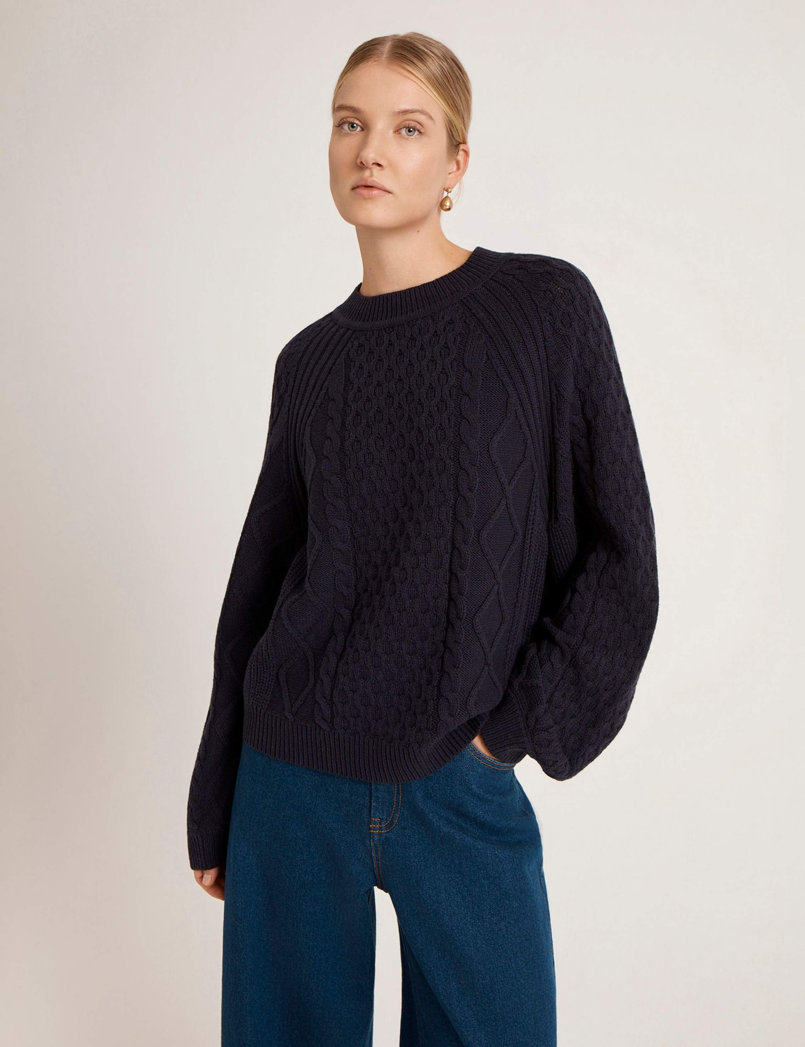 Cotton Rich Cable Knit Crew Neck Jumper