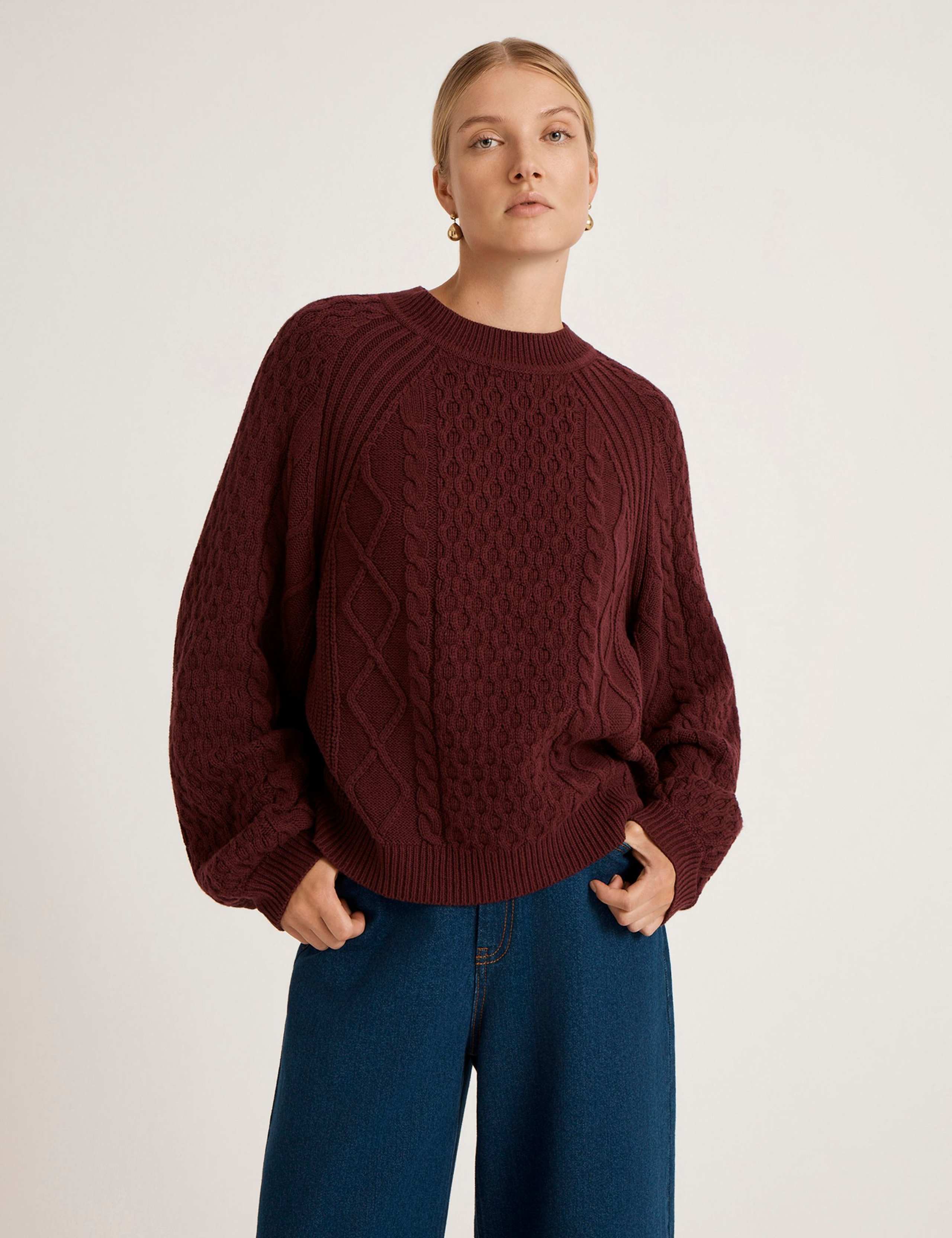 Cotton Rich Cable Knit Crew Neck Jumper