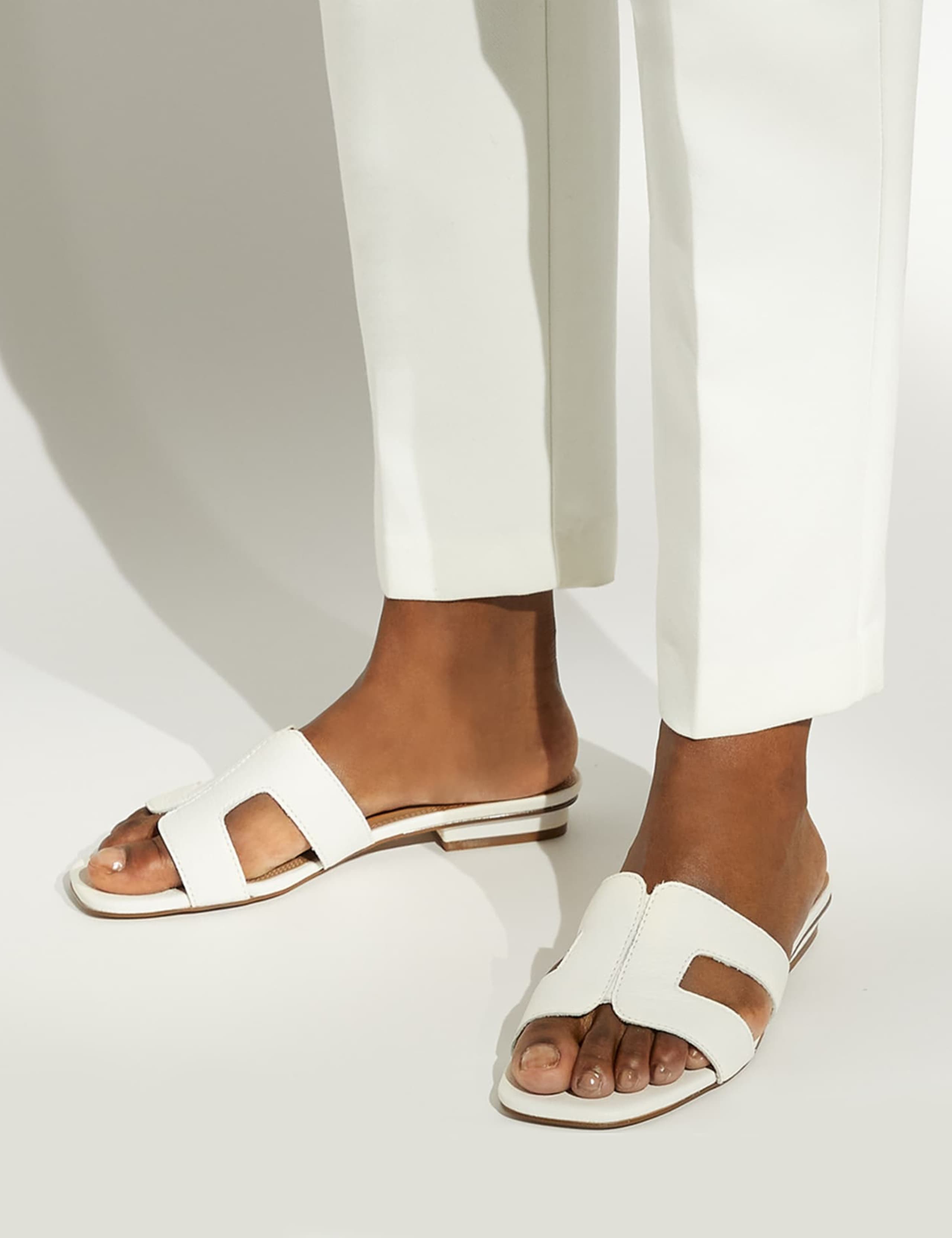 Leather Block Heel Sliders