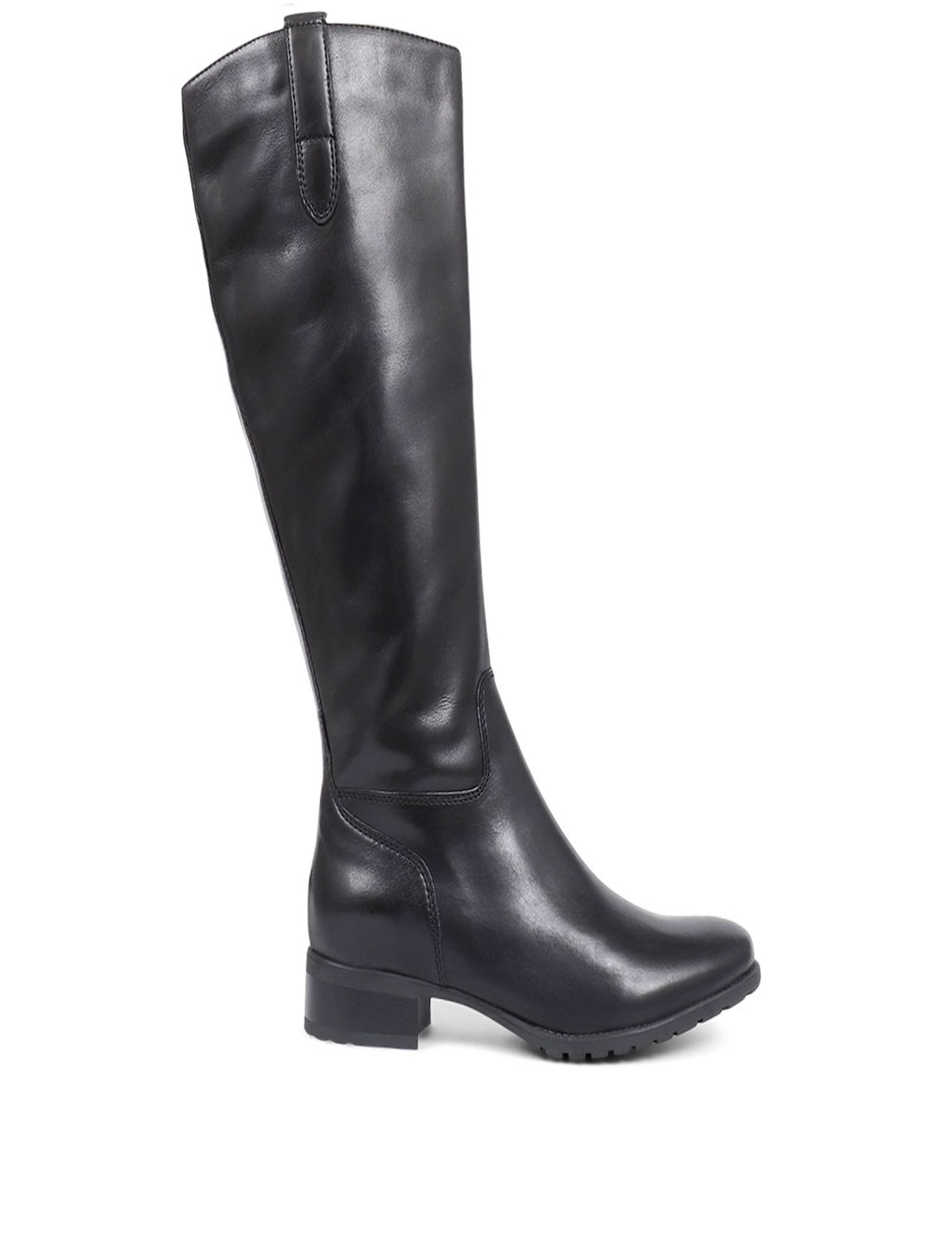 Leather Block Heel Riding Knee High Boots