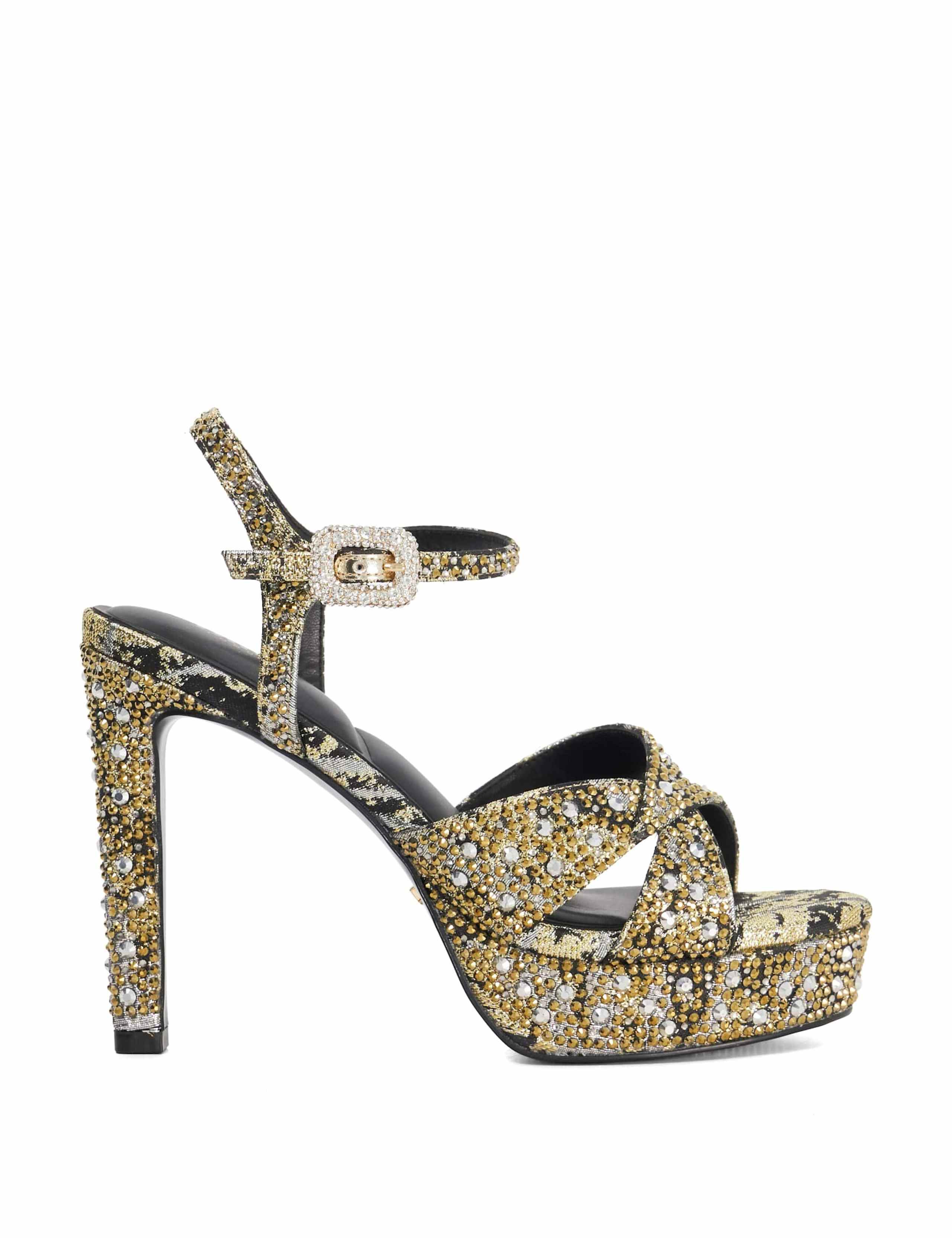 Satin Glitter Stiletto Heel Platform Sandals