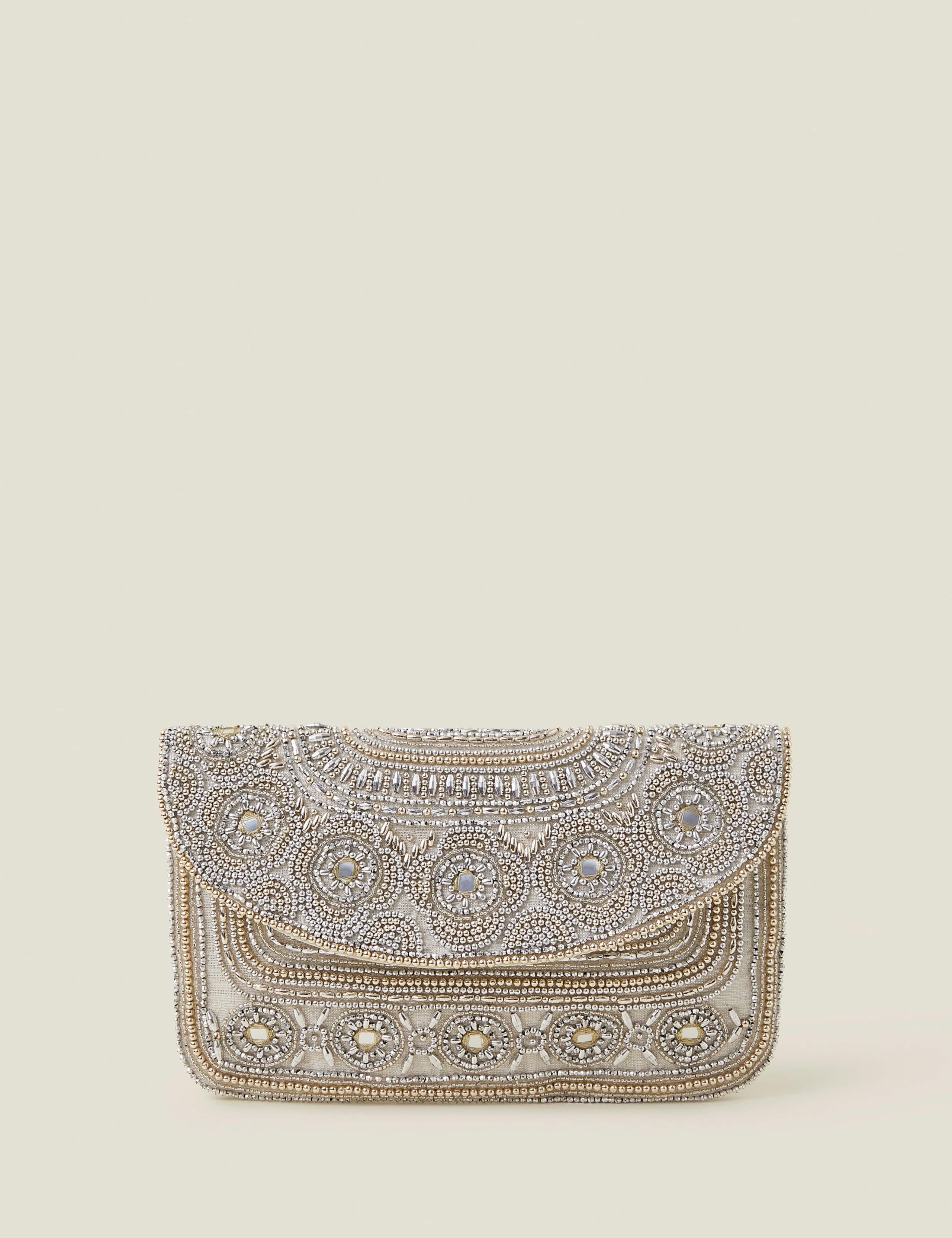 Beaded Chain Strap Clutch Bag