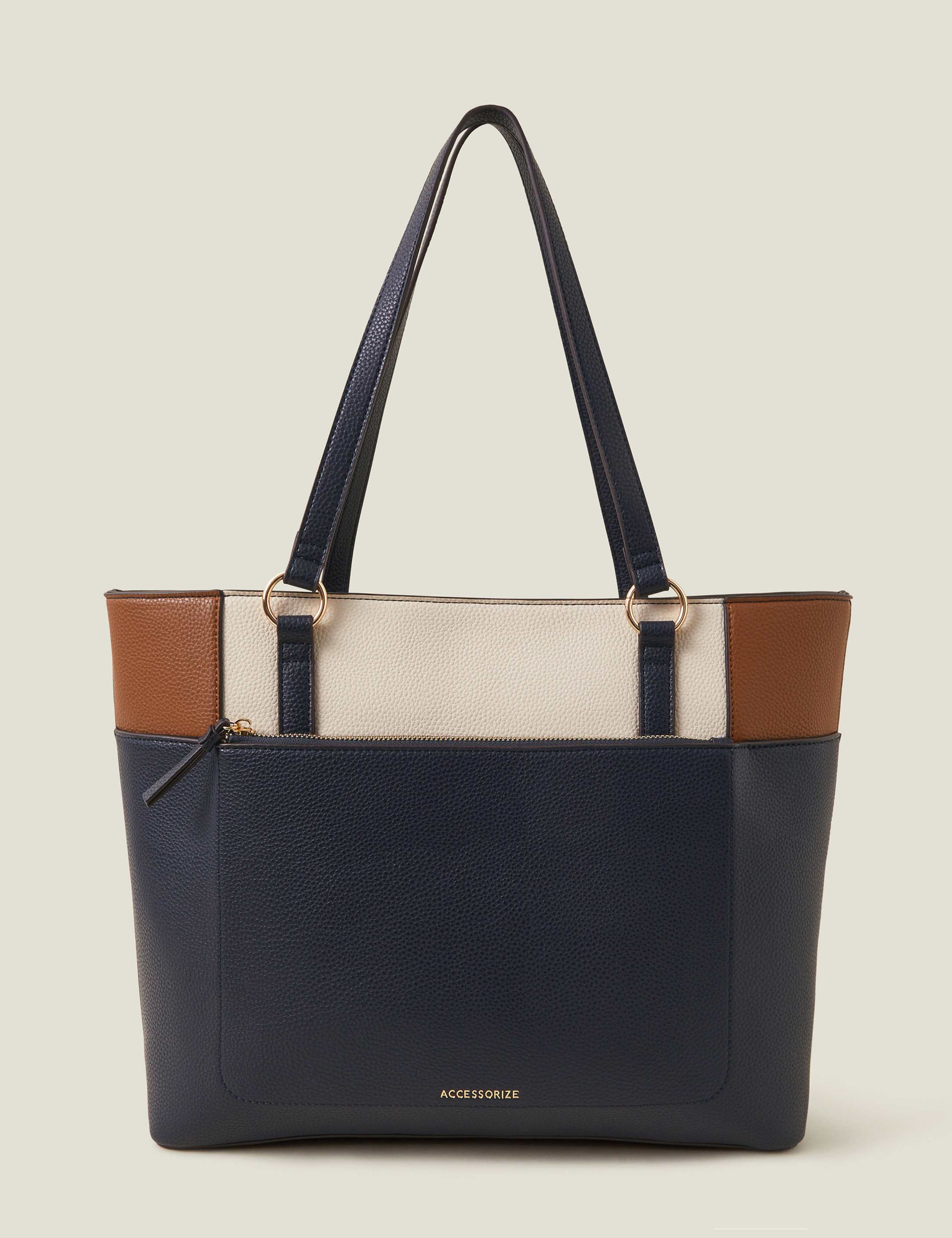 Faux Leather Colour Block Tote Bag