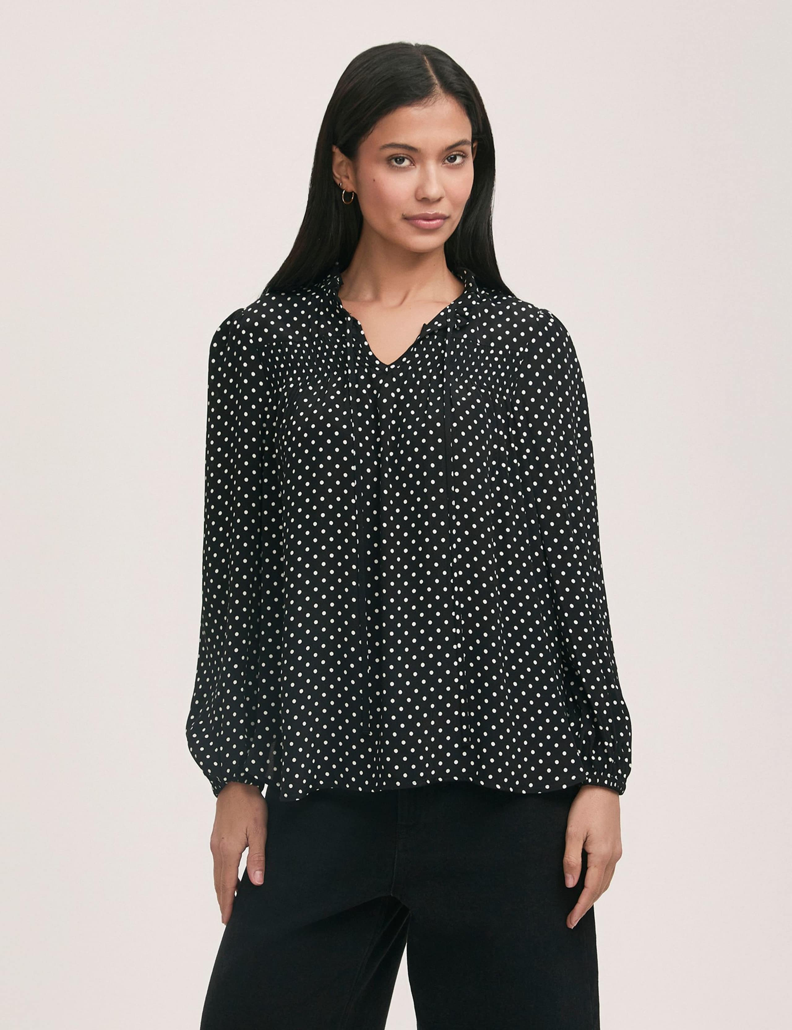 Polka Dot Tie Neck Relaxed Blouse