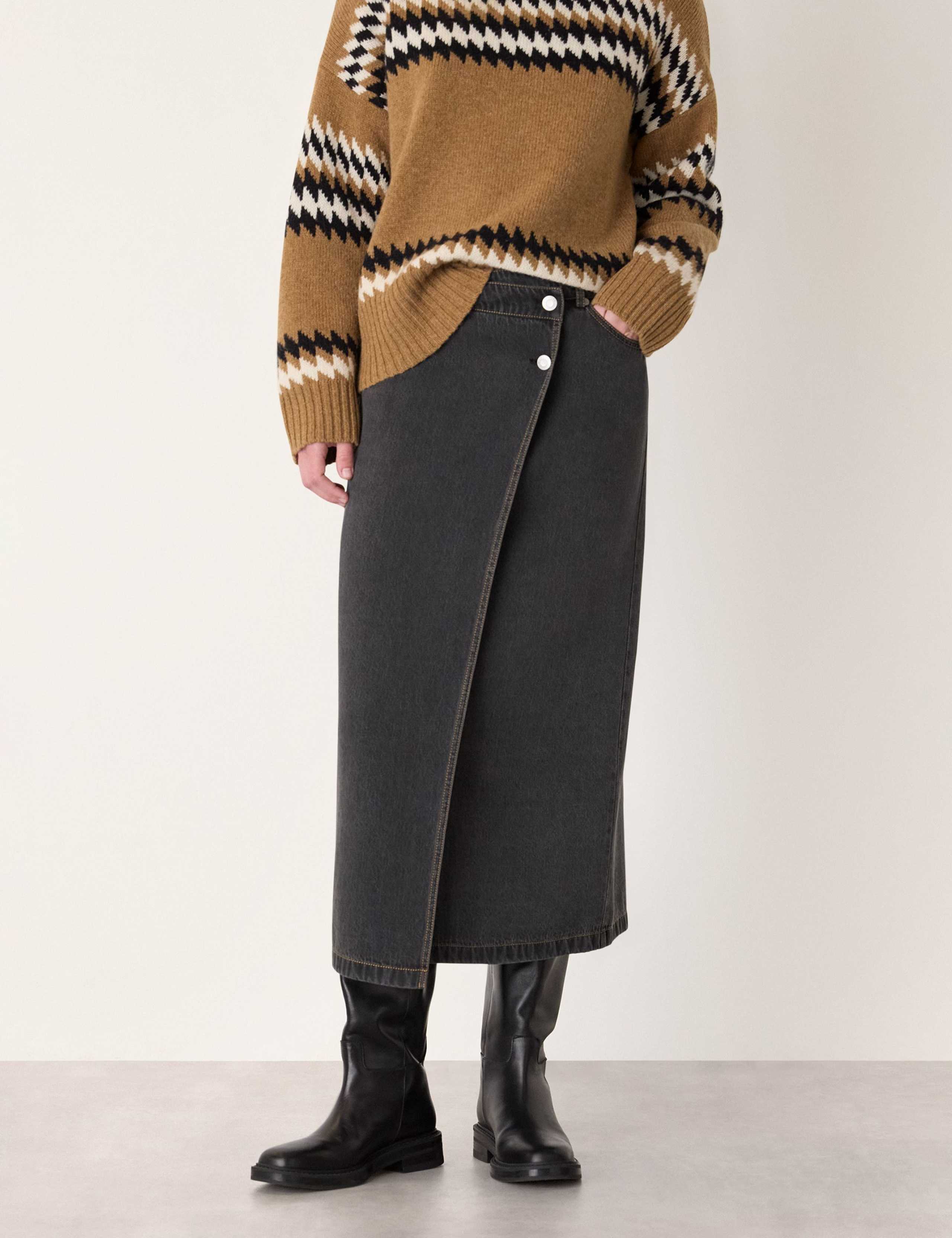 Denim Midi Wrap Skirt