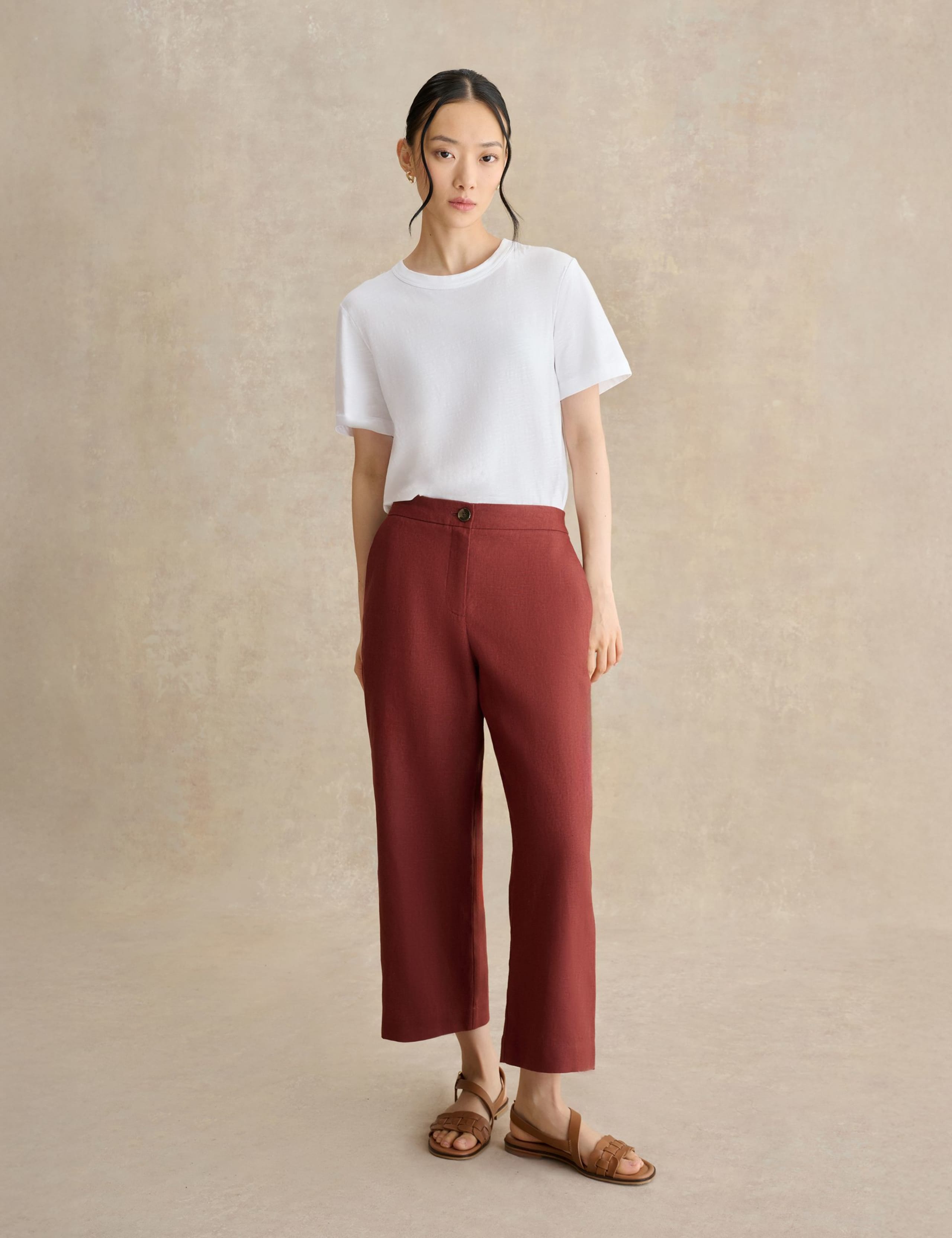 Pure Linen Wide Leg Cropped Trousers