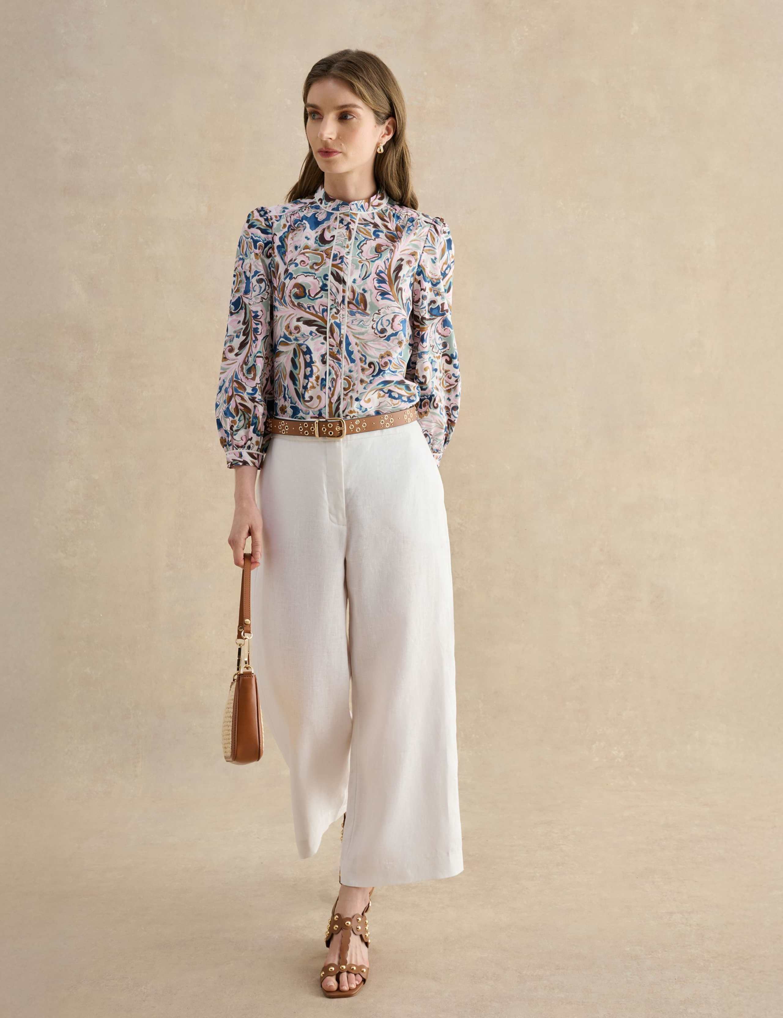 Pure Linen Wide Leg Cropped Trousers