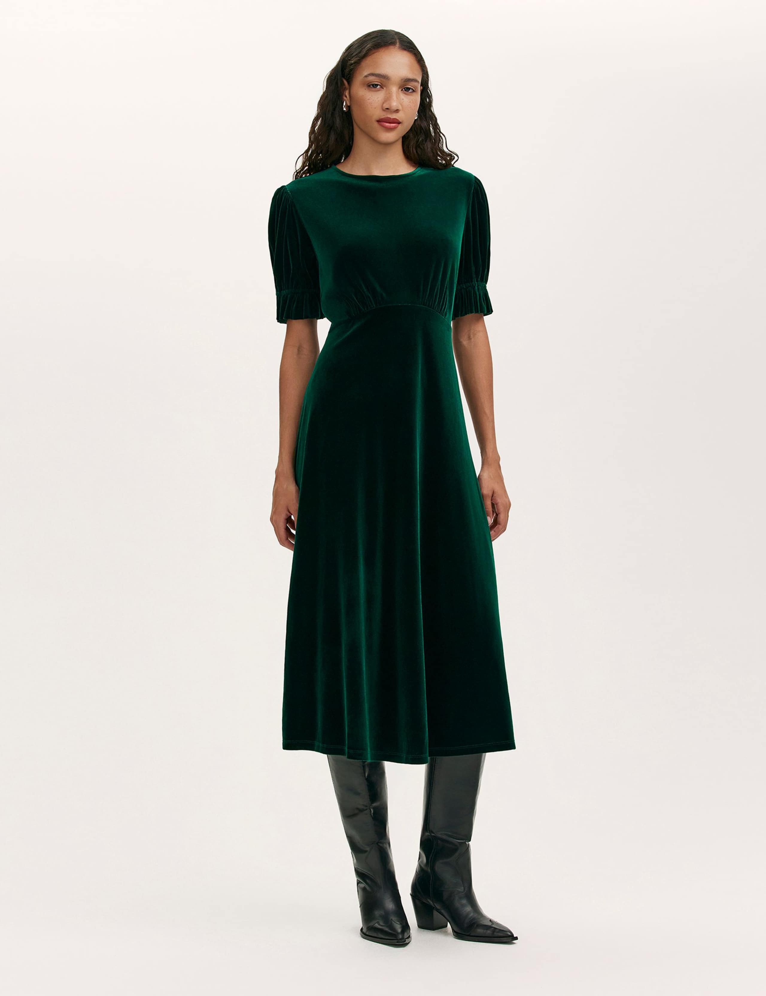 Velvet Round Neck Midi Tea Dress