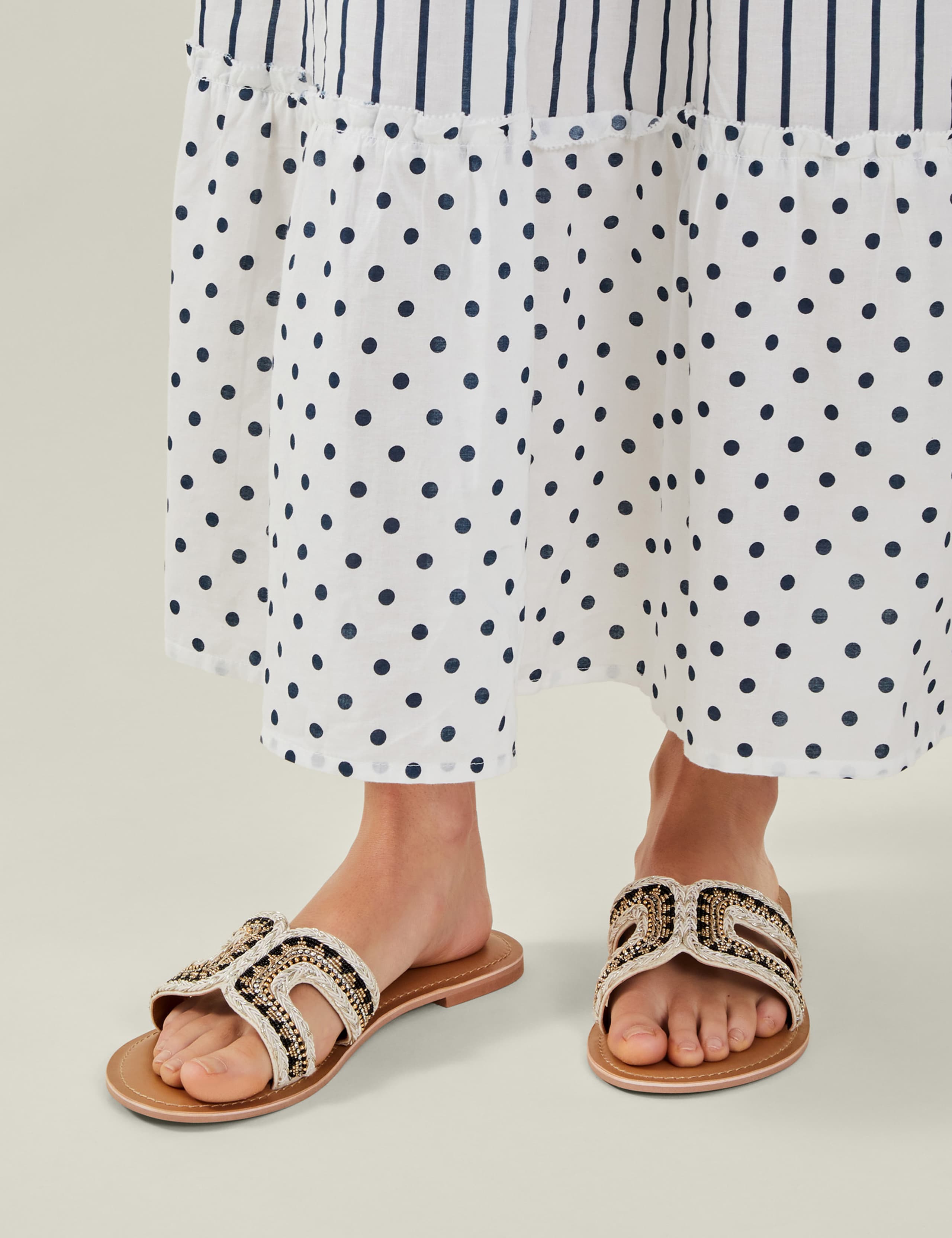 Wide Fit Beaded Flat Sandals