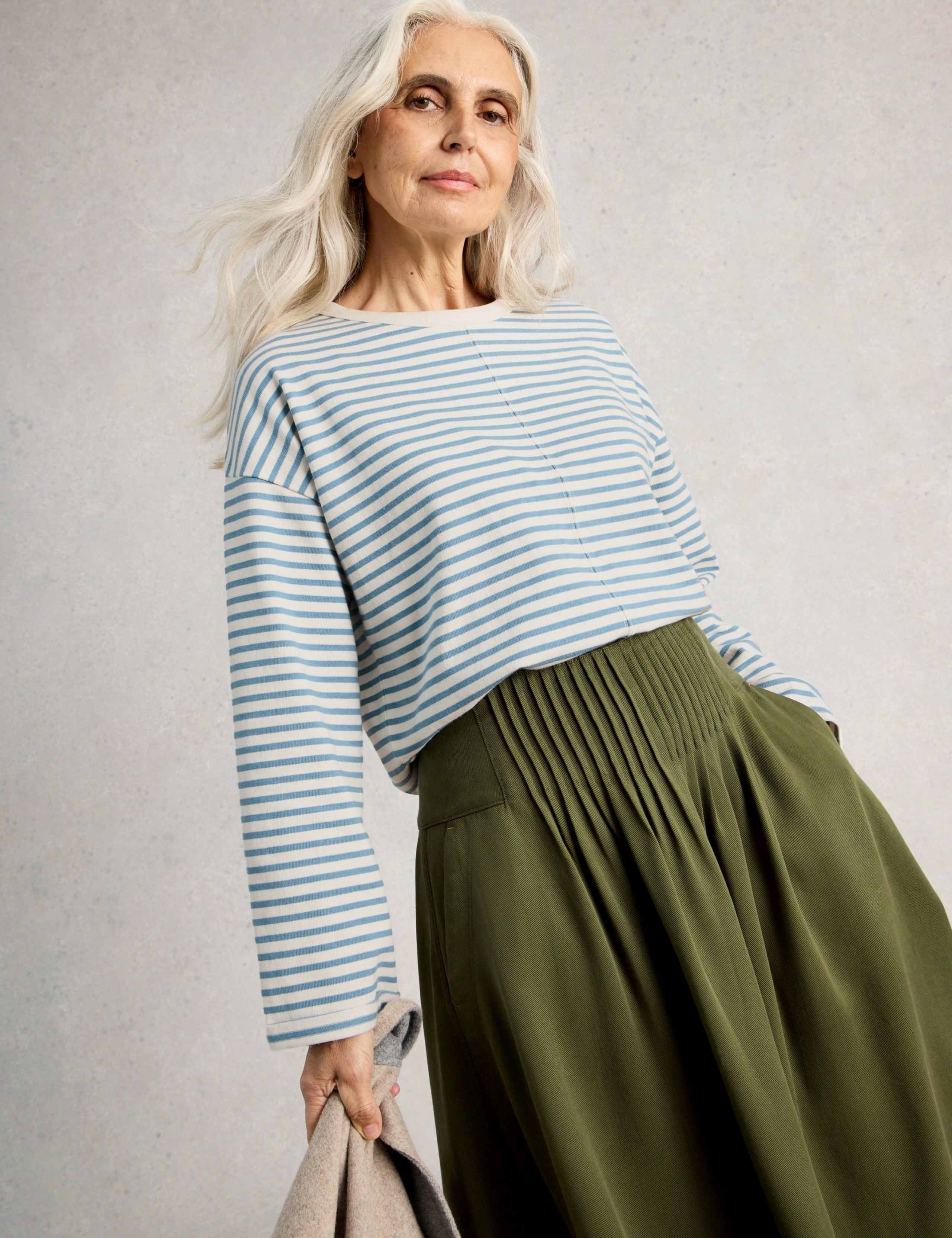 Pure Cotton Striped Crew Neck Top