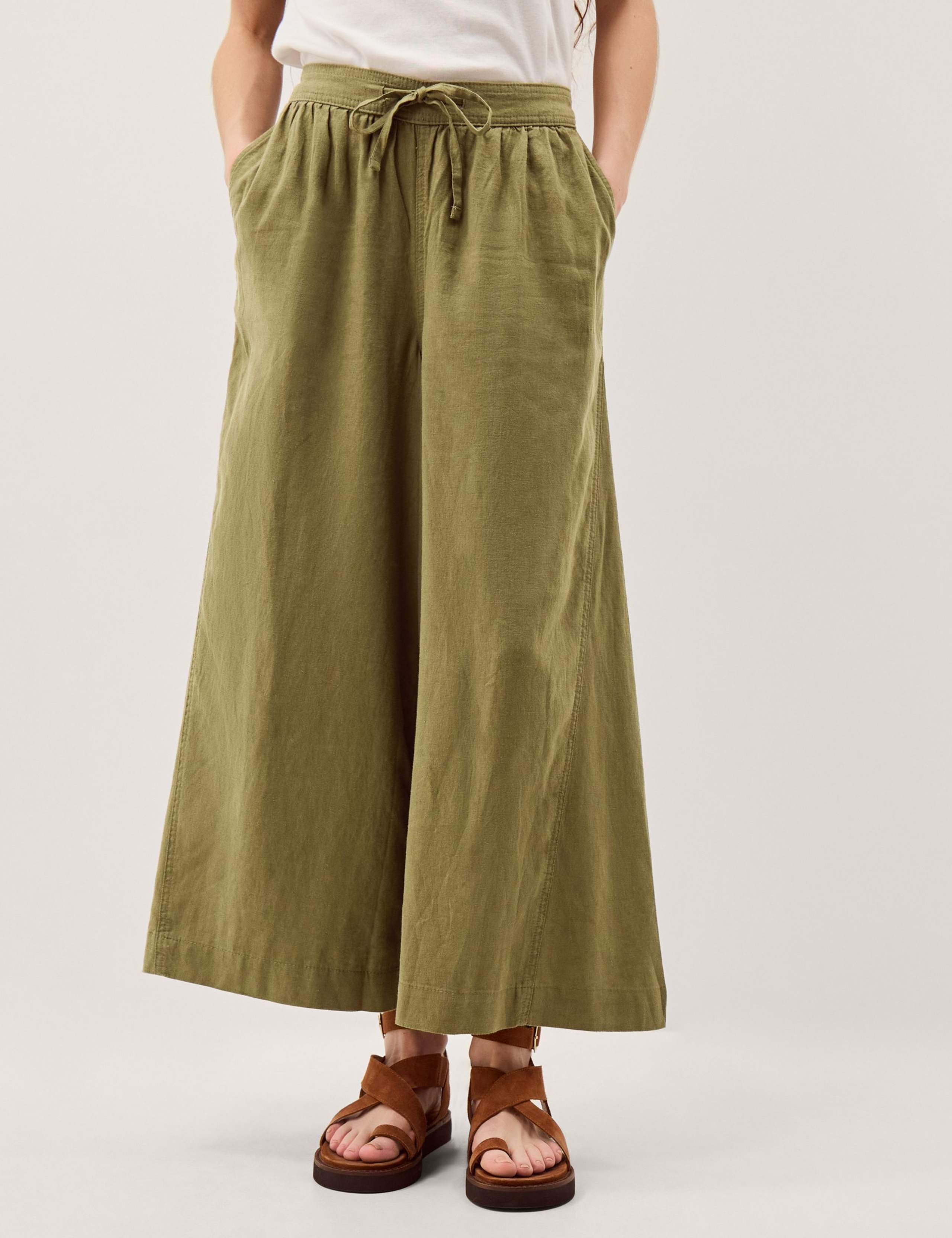 Linen Rich Wide Leg Cropped Trousers