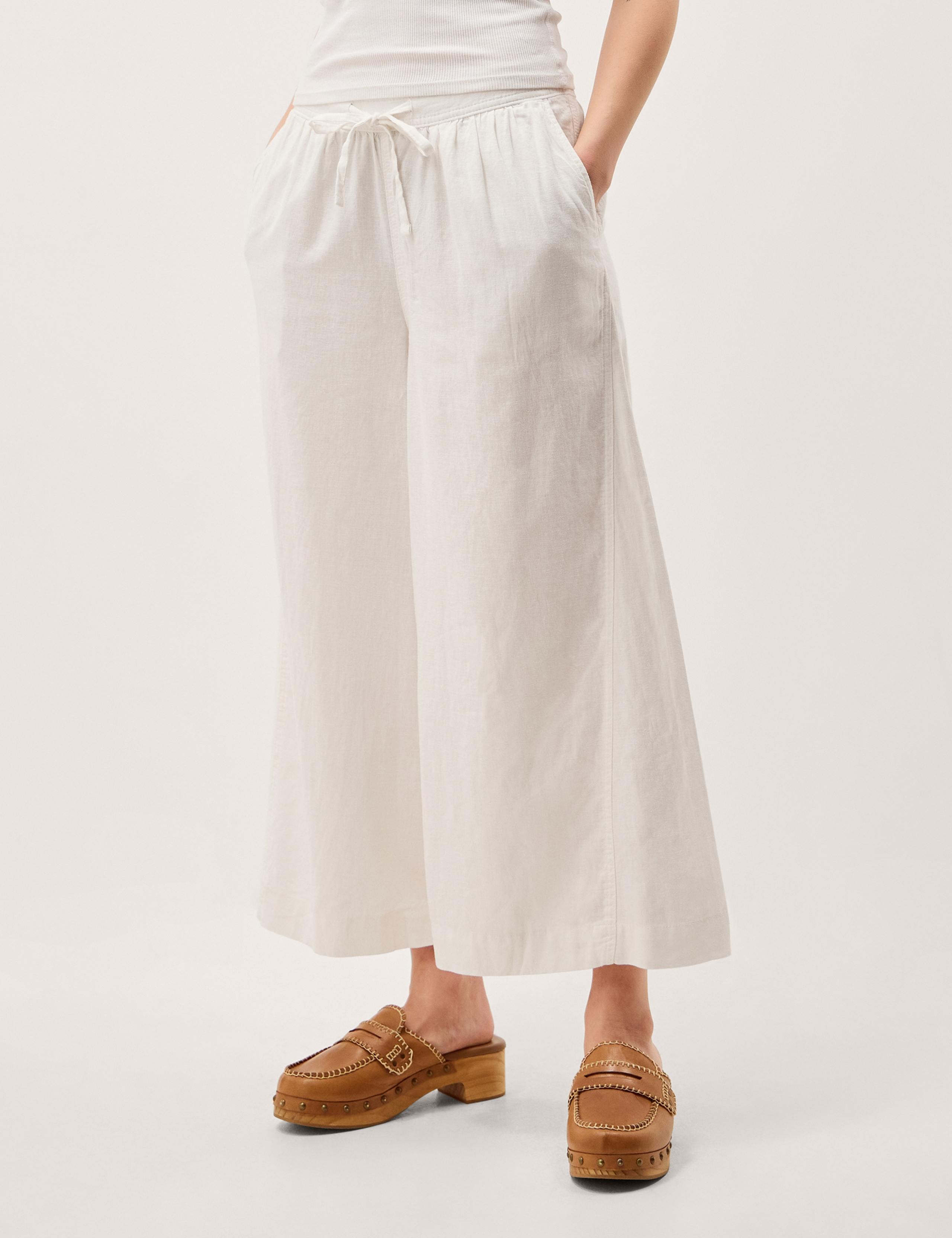 Linen Rich Wide Leg Cropped Trousers