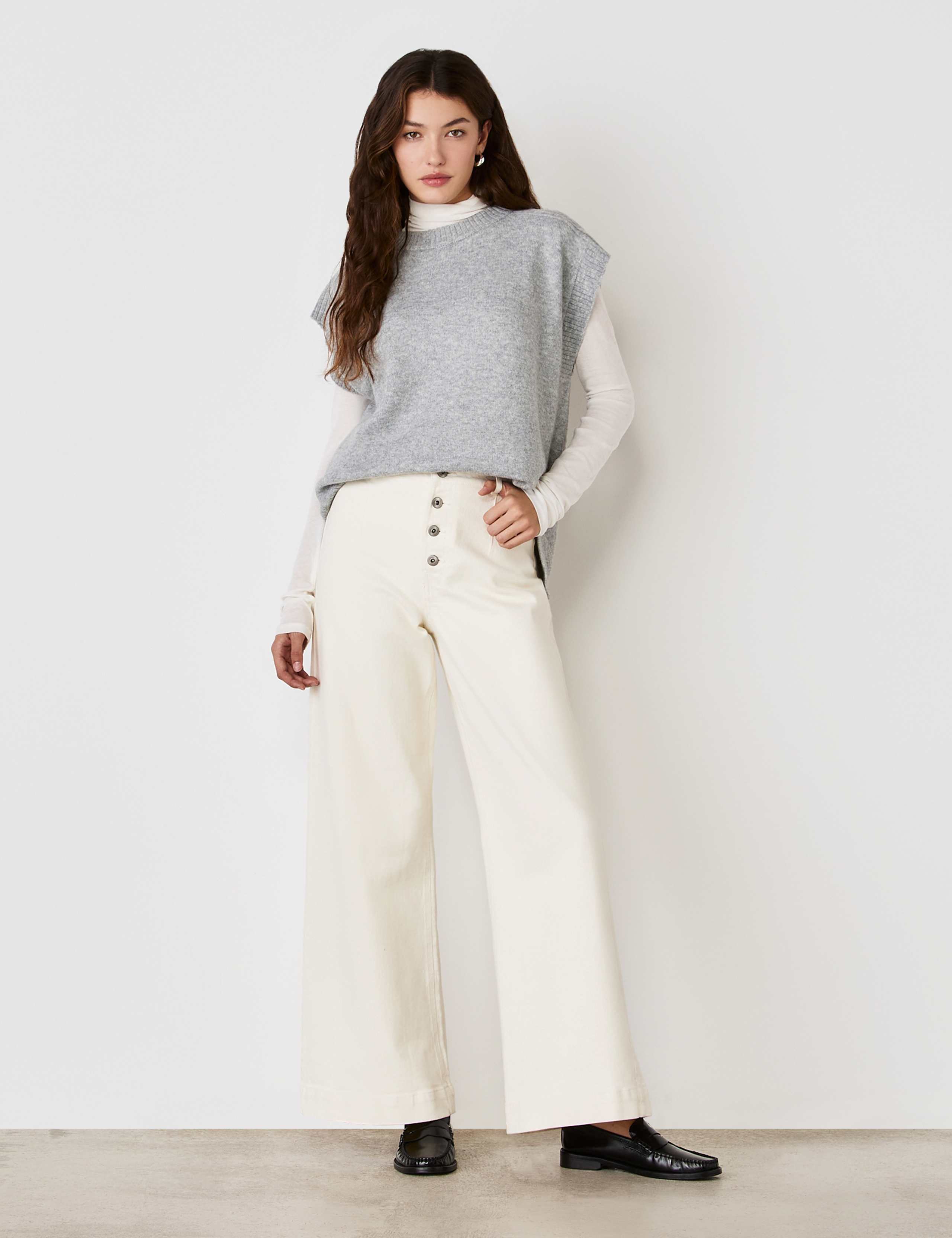 High Waisted Button Front Wide Leg Jeans