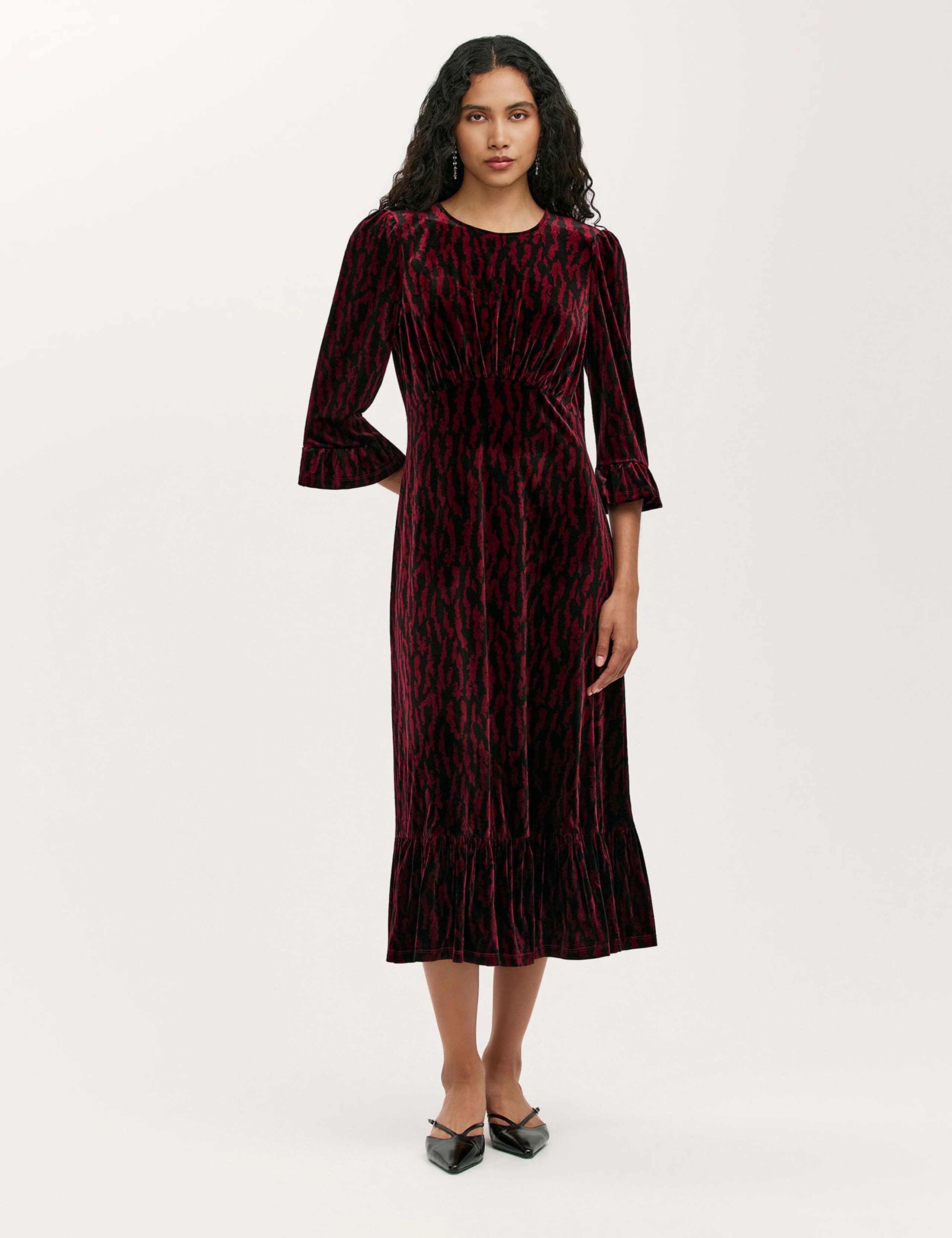 Velvet Animal Print Midi Tea Dress