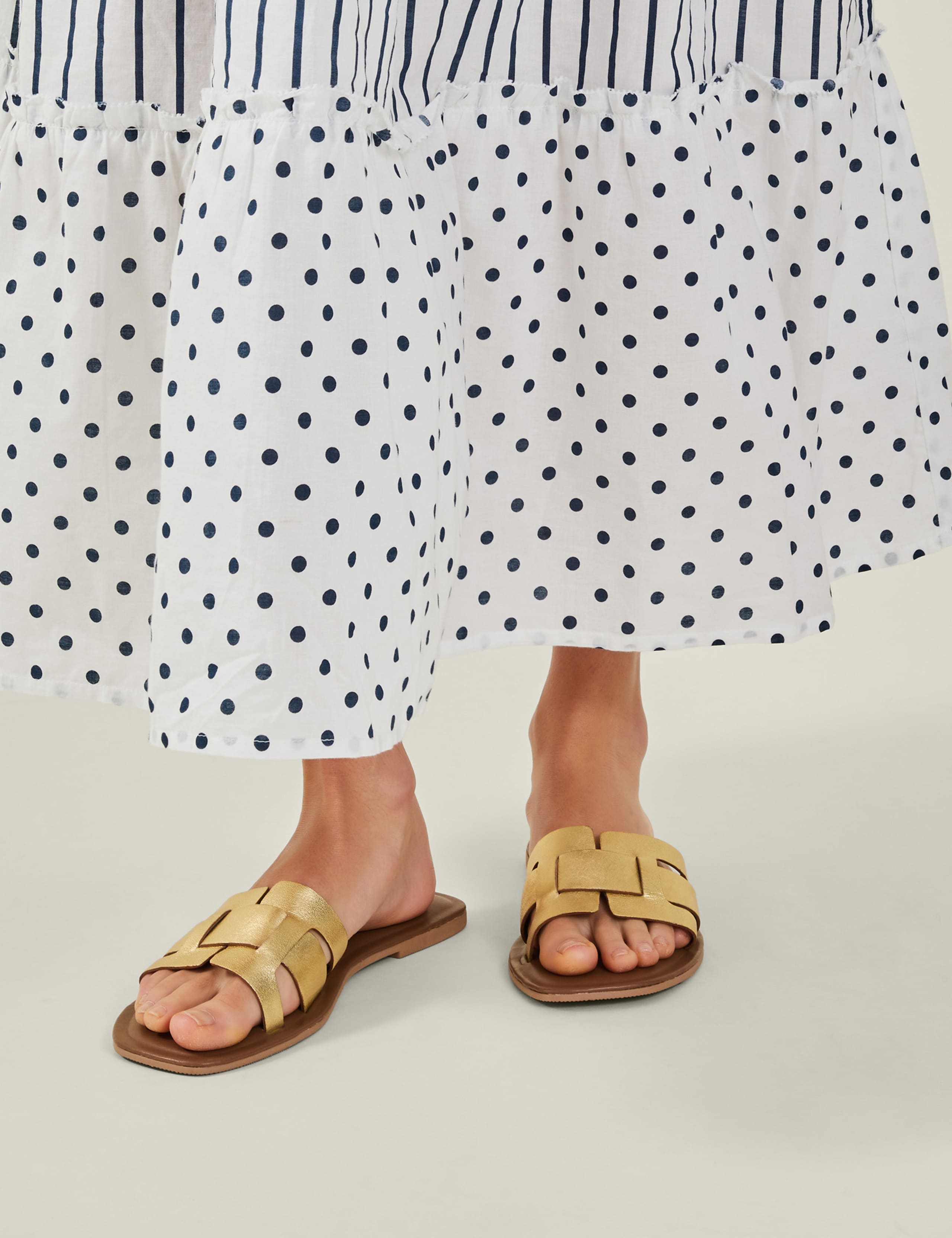 Leather Metallic Flat Sliders