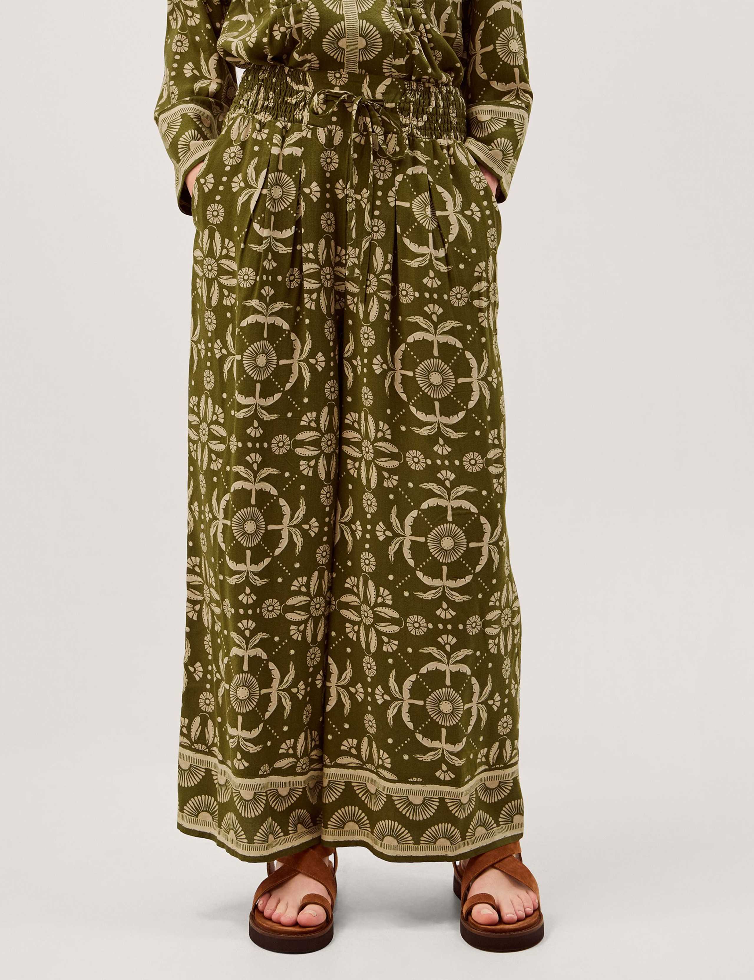 Printed Drawstring Wide Leg Trousers