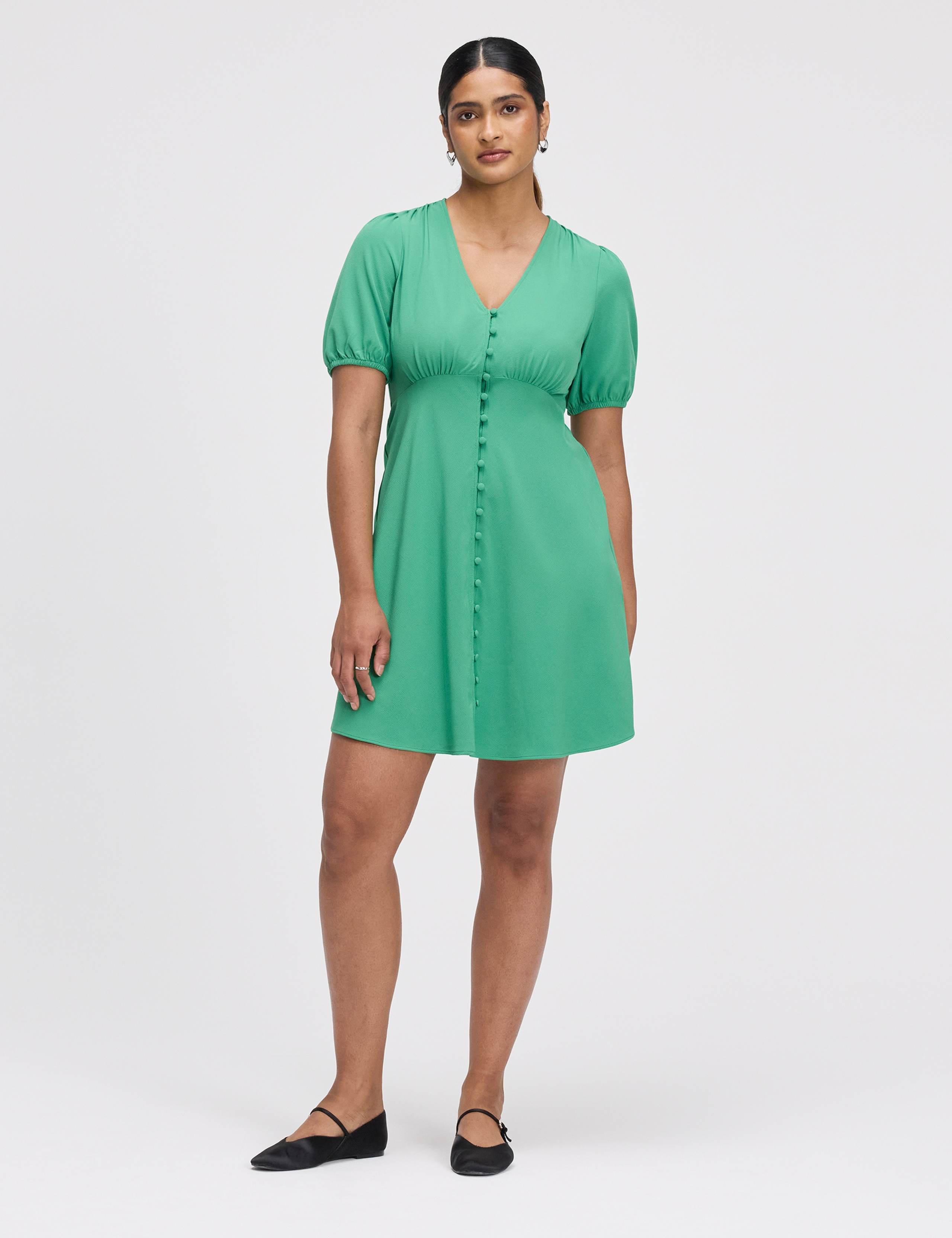 V-Neck Button Through Short Skater Dress