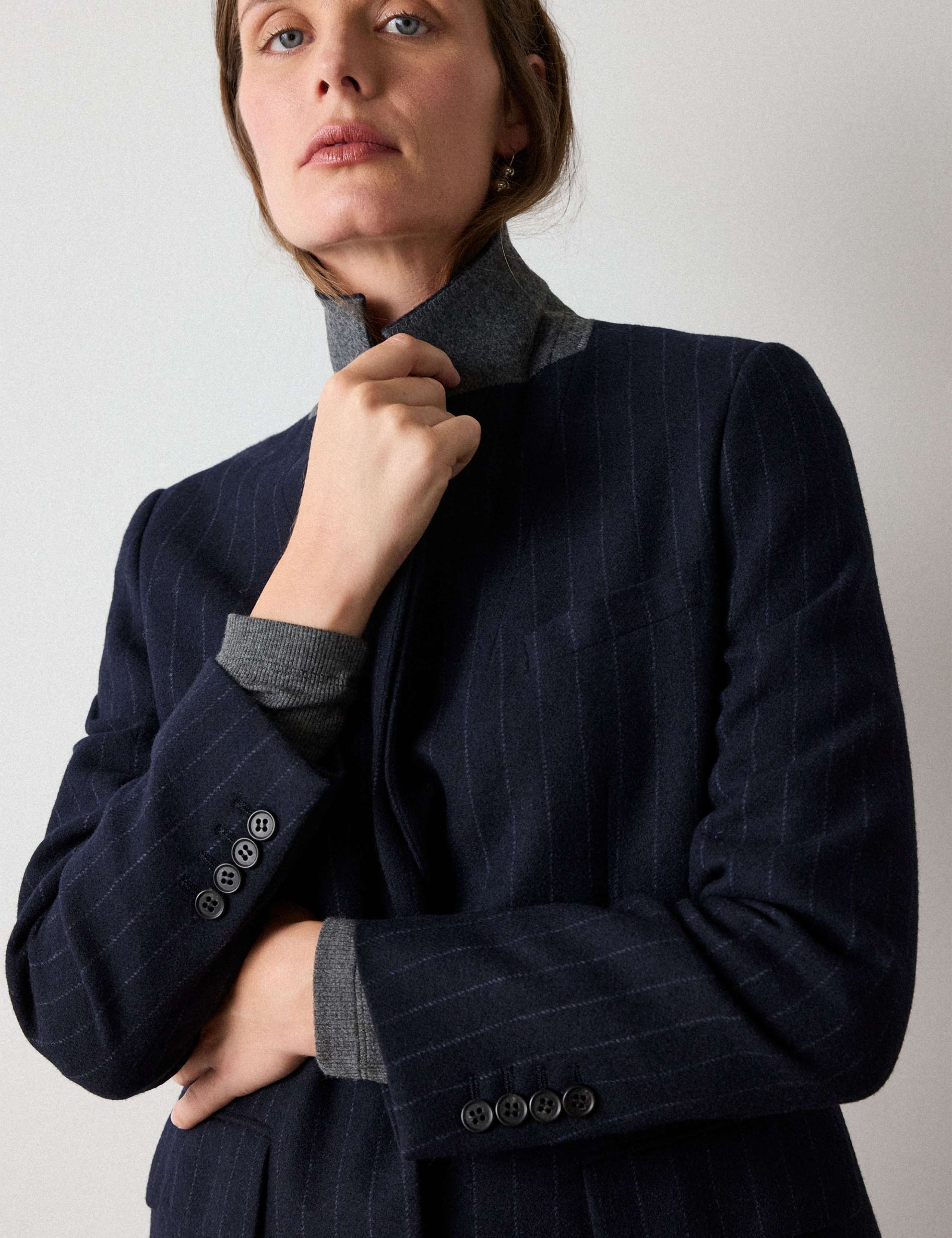 Pinstripe Wool Blend Blazer