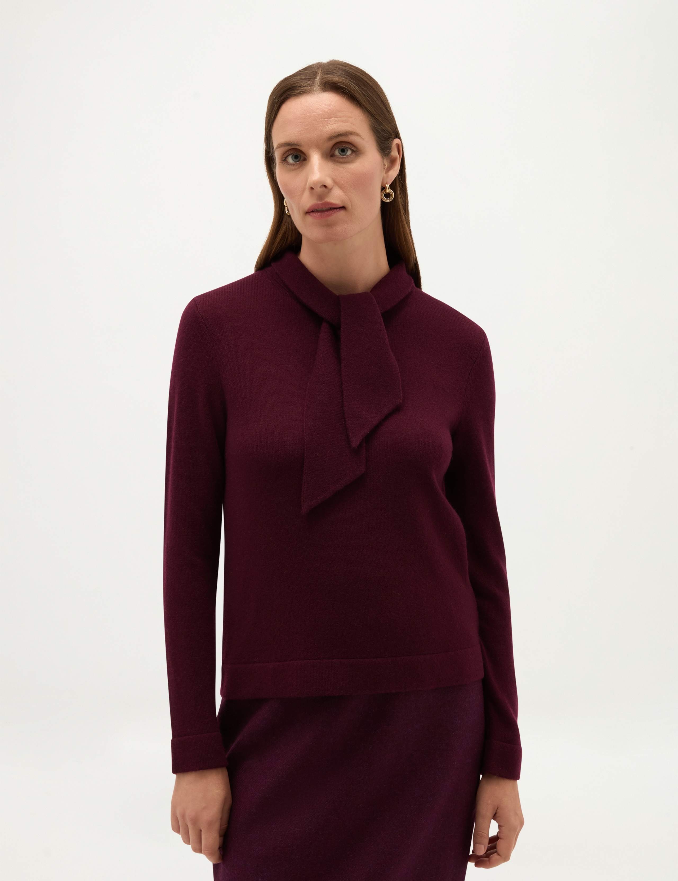 Merino Wool Rich Tie Neck Jumper with Cashmere
