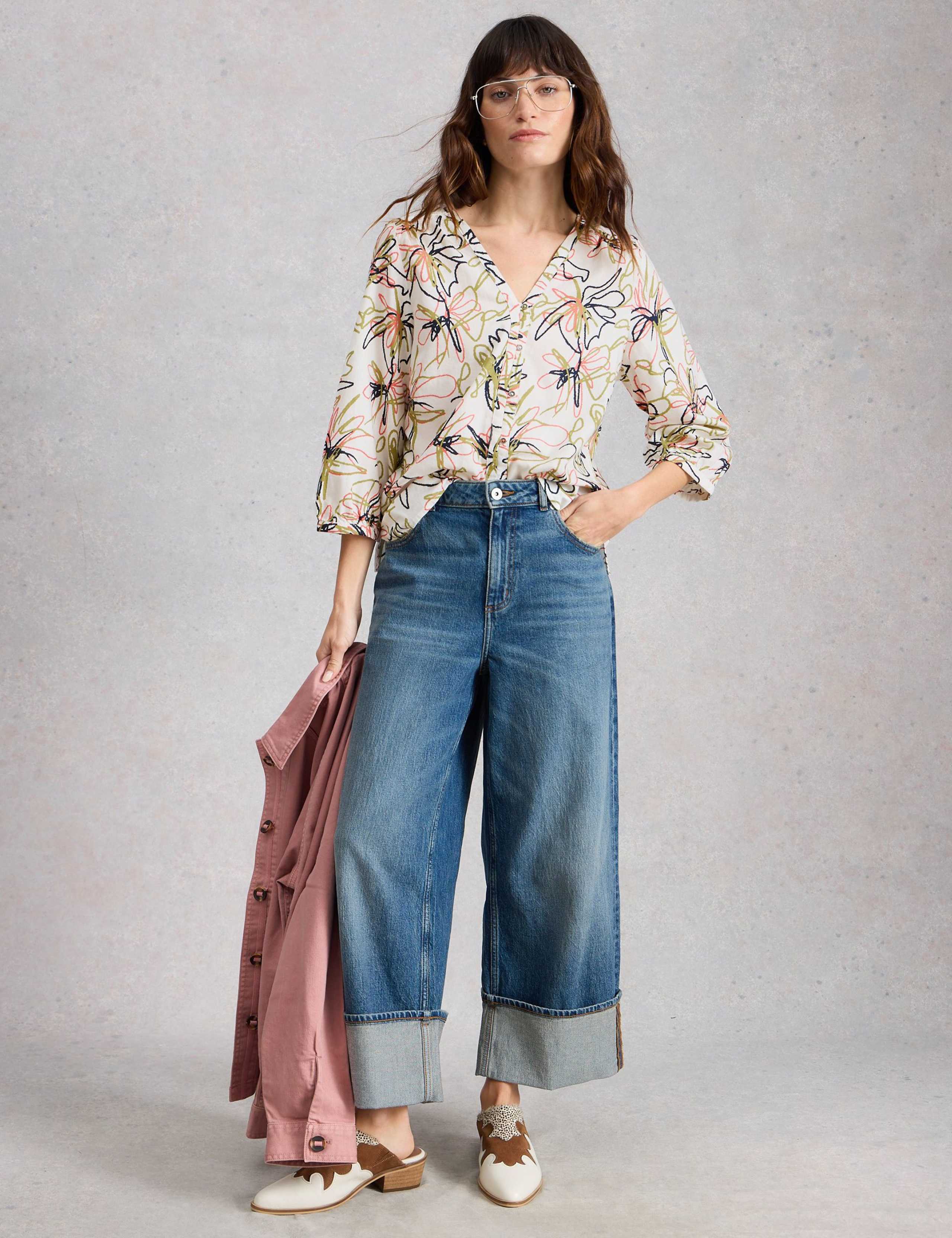 Pure Cotton Printed V-Neck Blouse