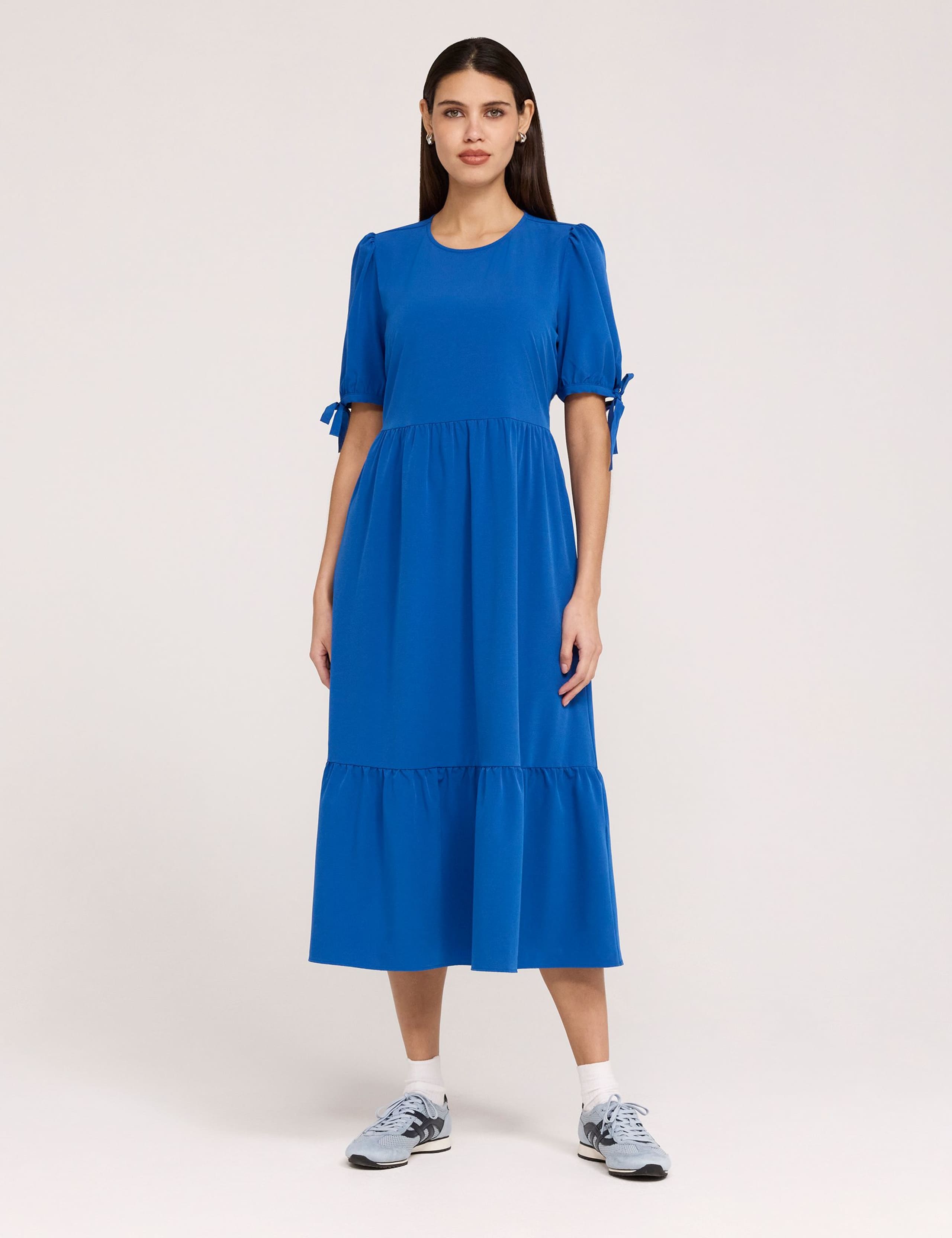 Crepe Tie Detail Tiered Midi Dress