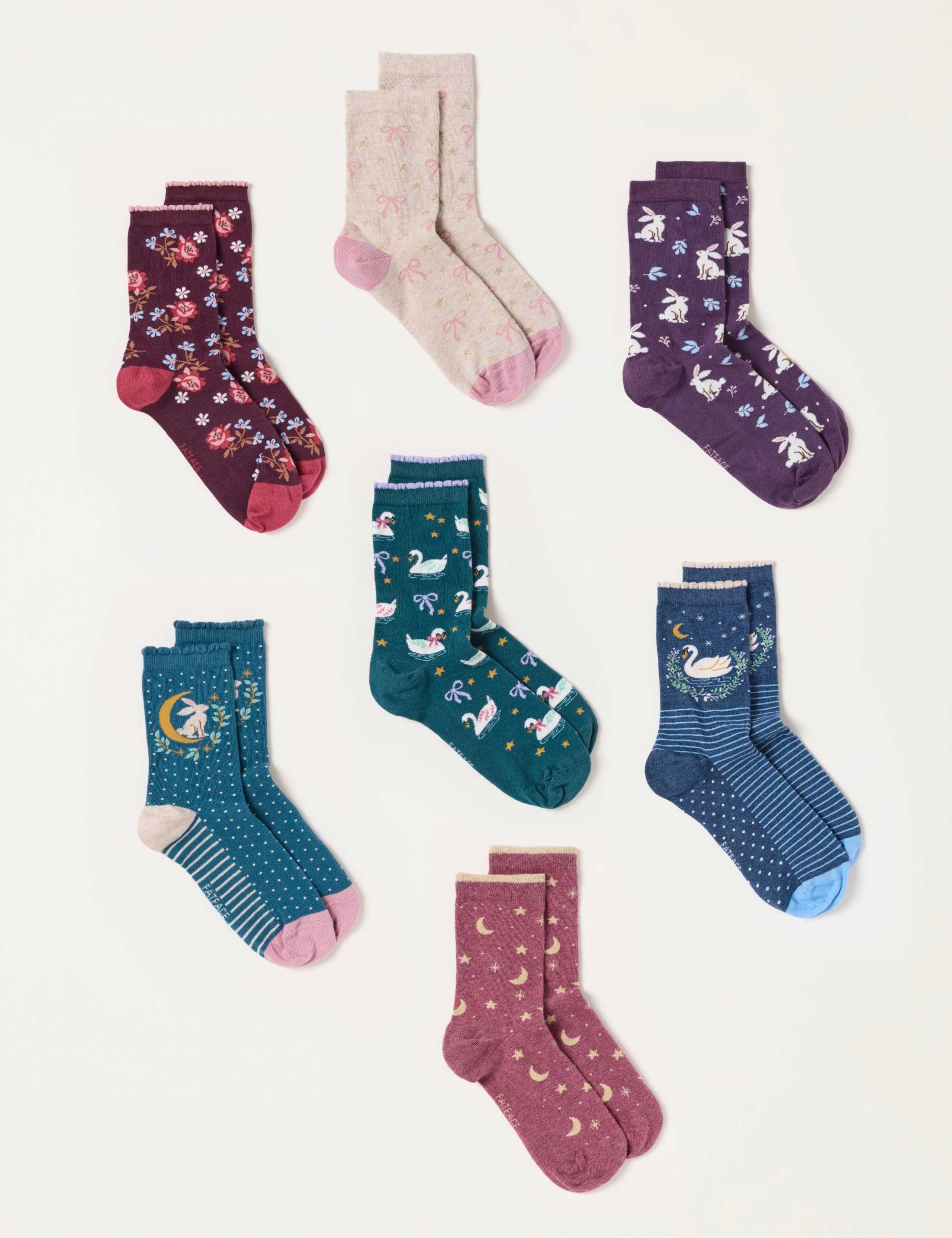 7-Pack Cotton Rich Patterned Fluffy Socks