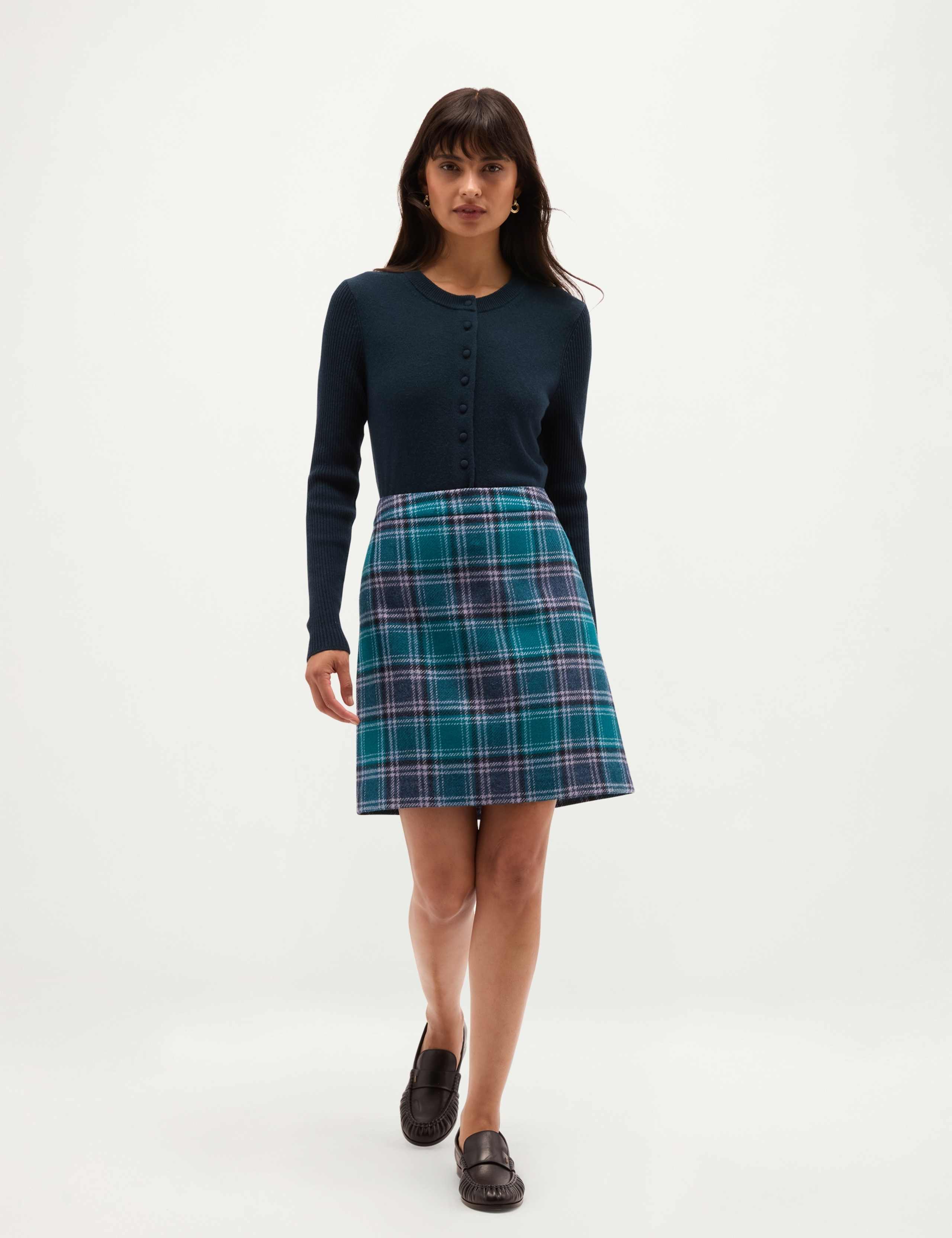 Pure Wool Checked Mini A-Line Skirt