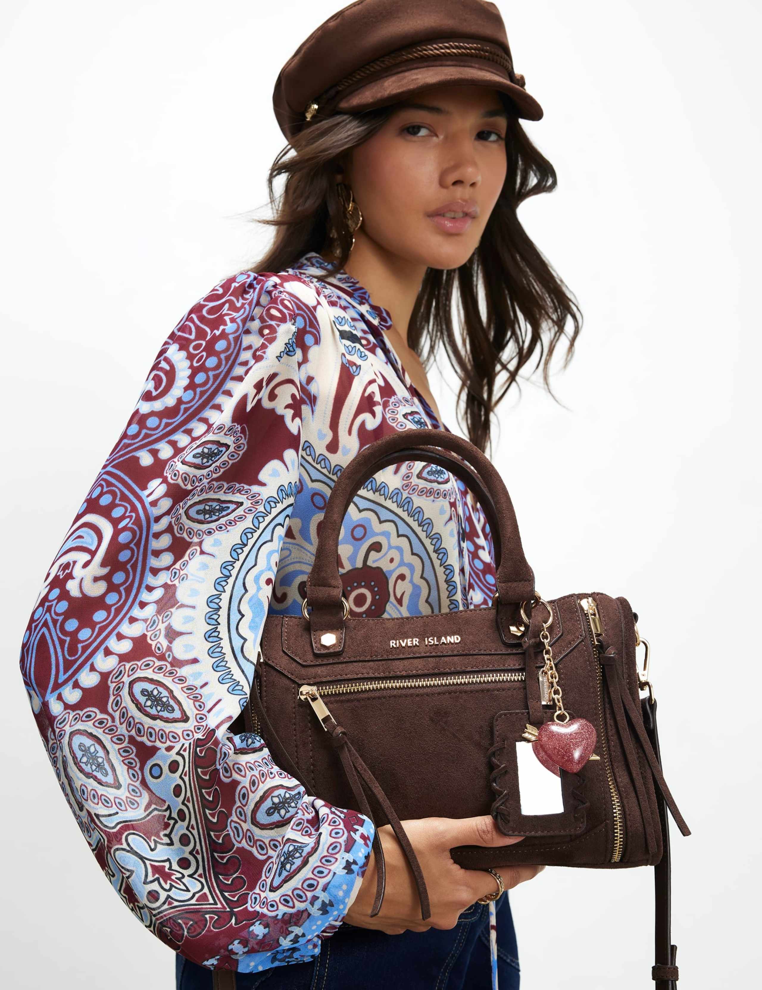 Suedette Zip Detail Tote Bag