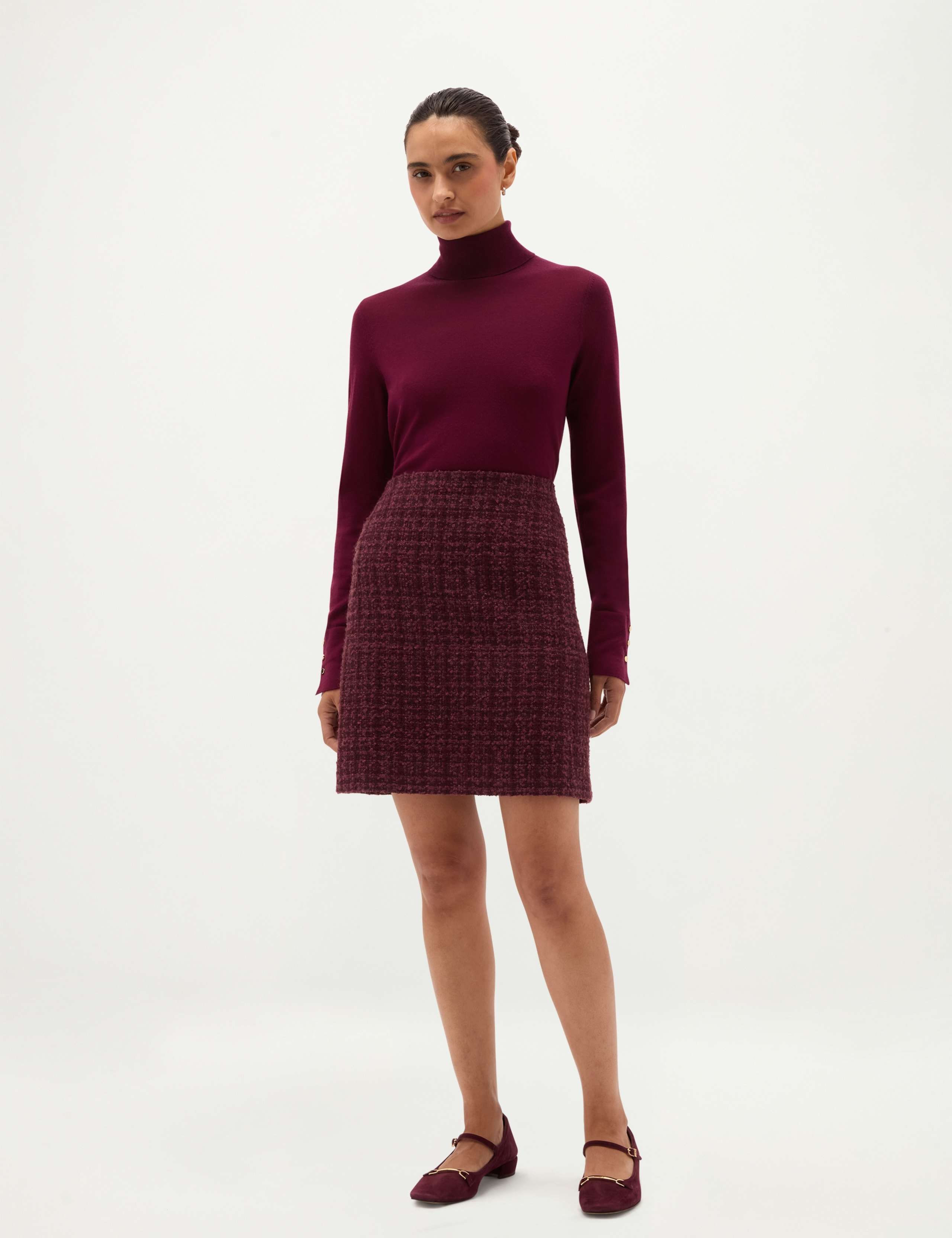 Textured Tweed Mini A-Line Skirt with Wool