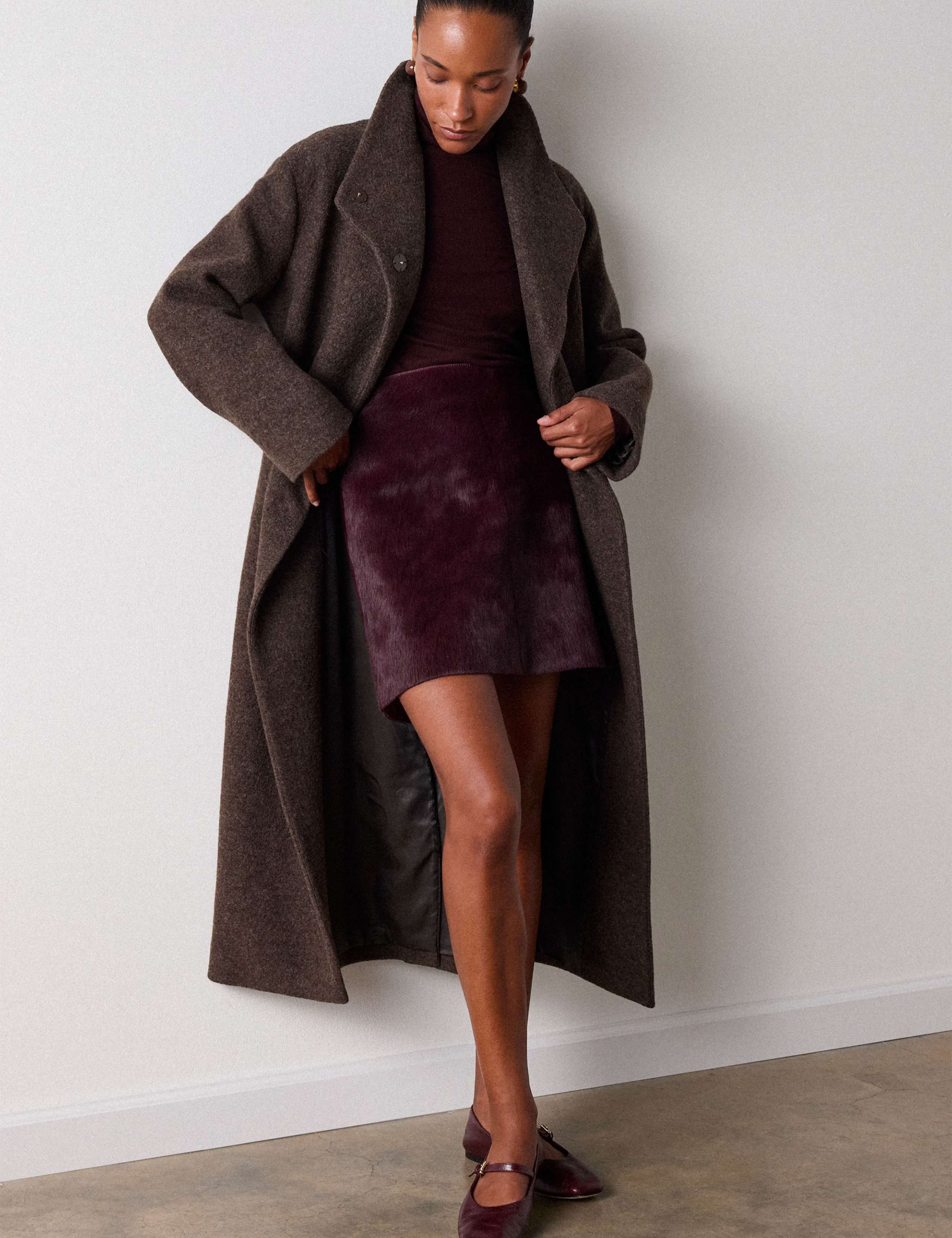 Pure Wool Funnel Neck Trench Coat