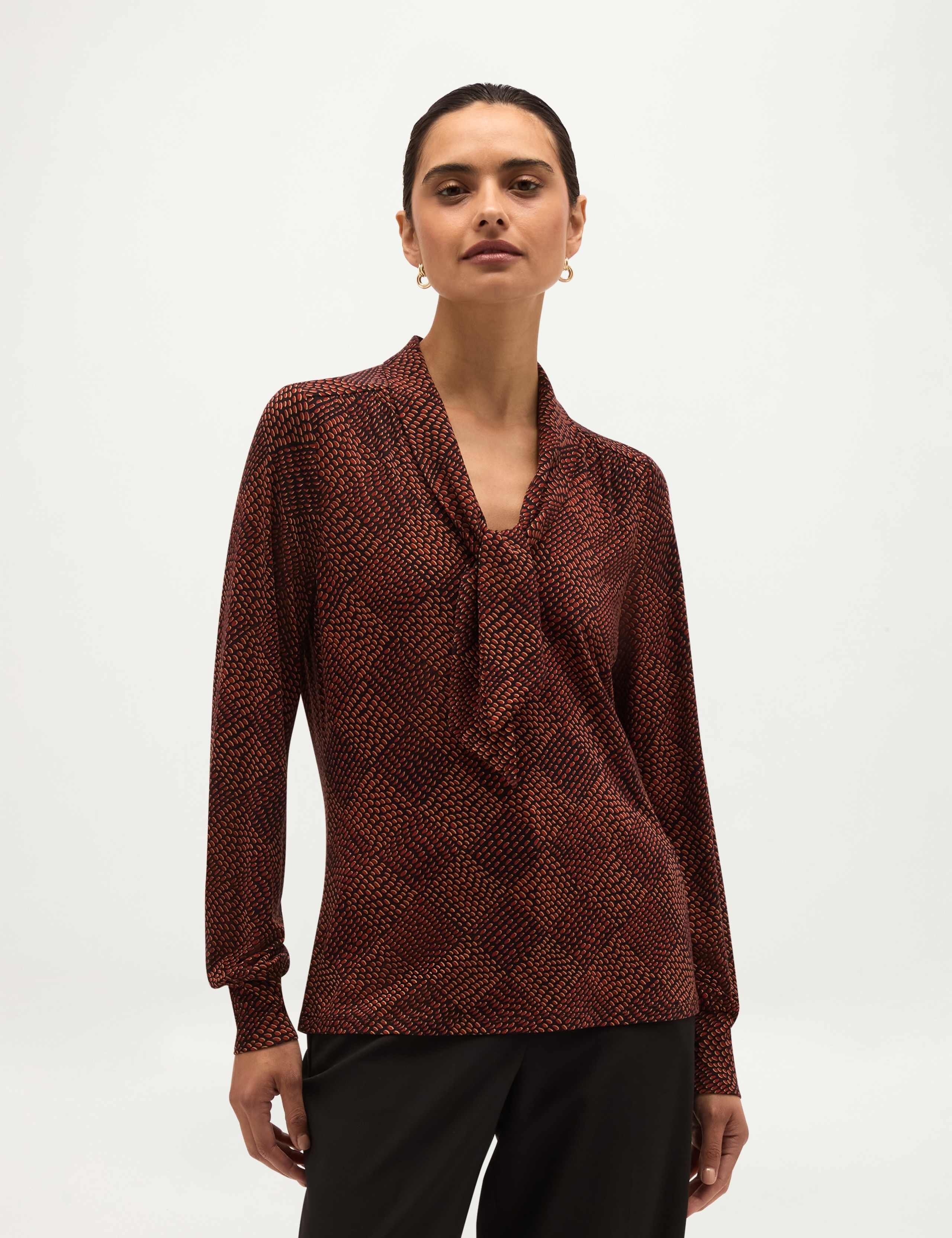 Printed Tie Neck Blouse