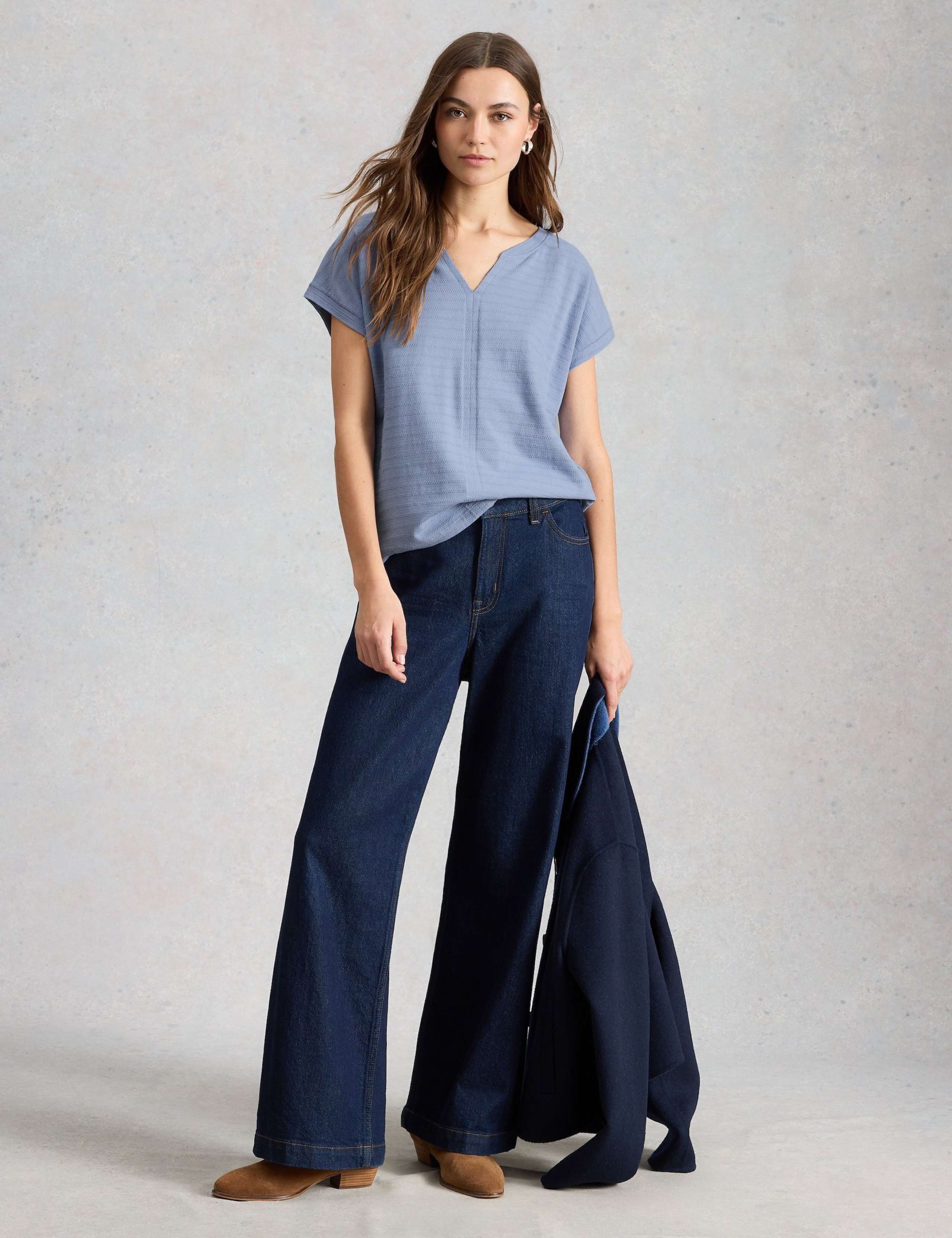 Pure Cotton Textured Notch Neck T-Shirt