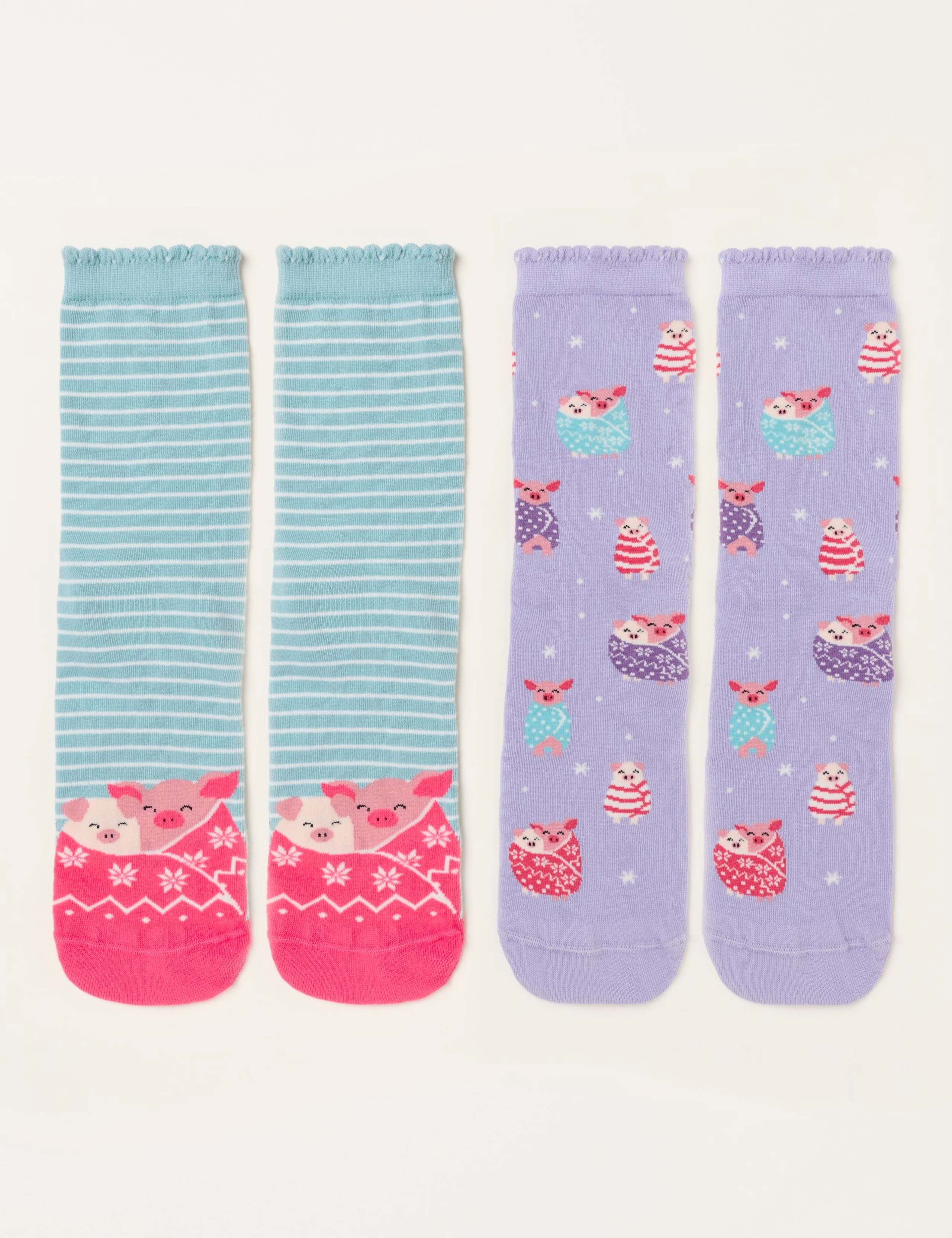 2 Pack Cotton Rich Pig Ankle High Socks