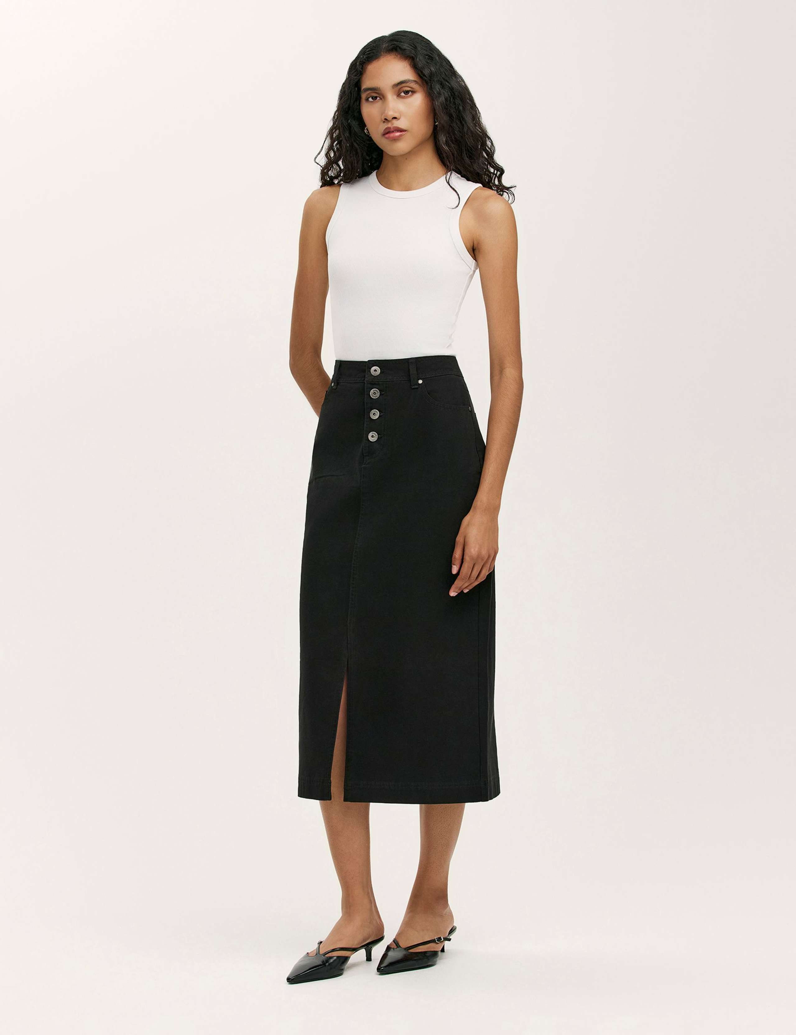 Pure Cotton Canvas Midi A-Line Skirt