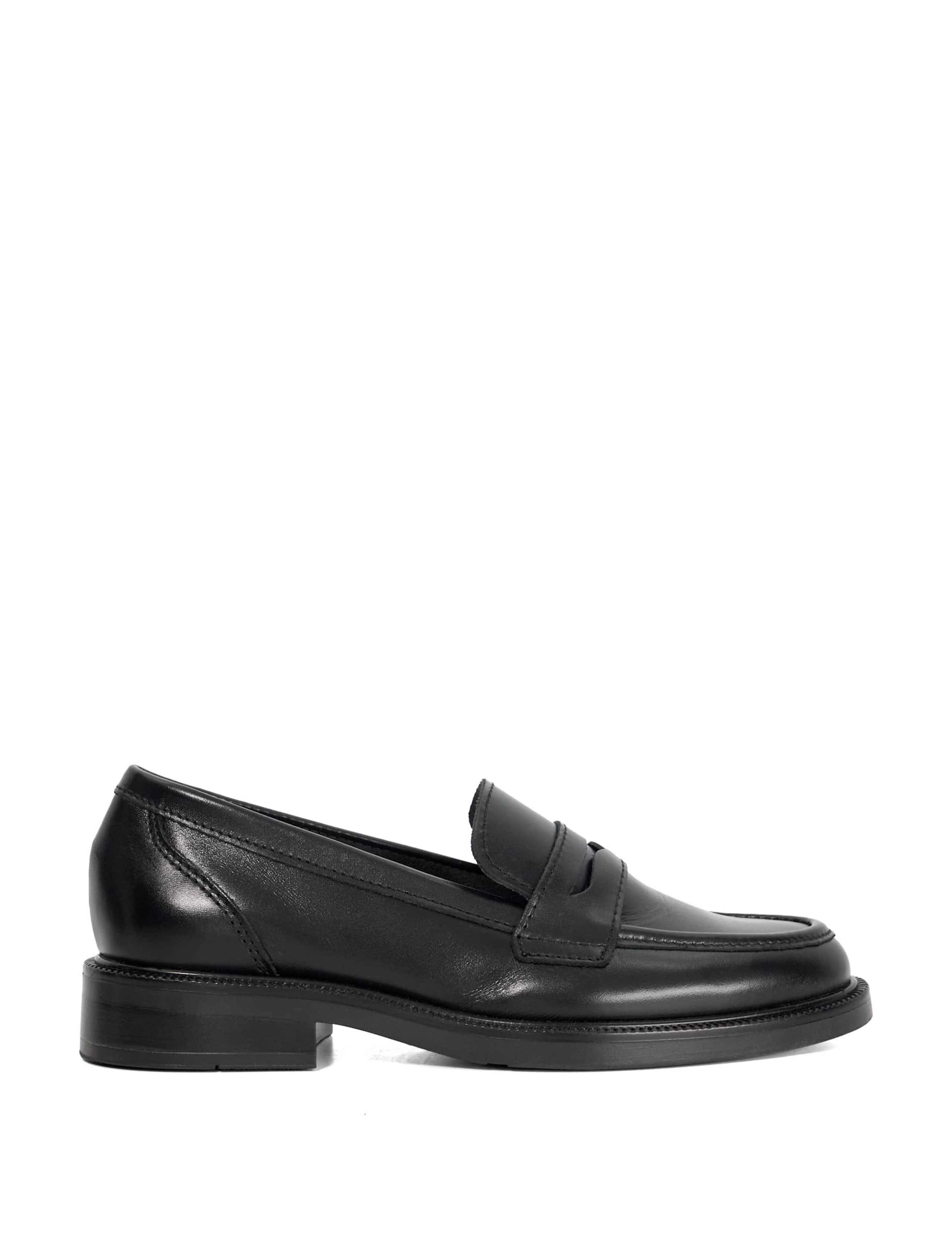 Leather Block Heel Penny Loafers