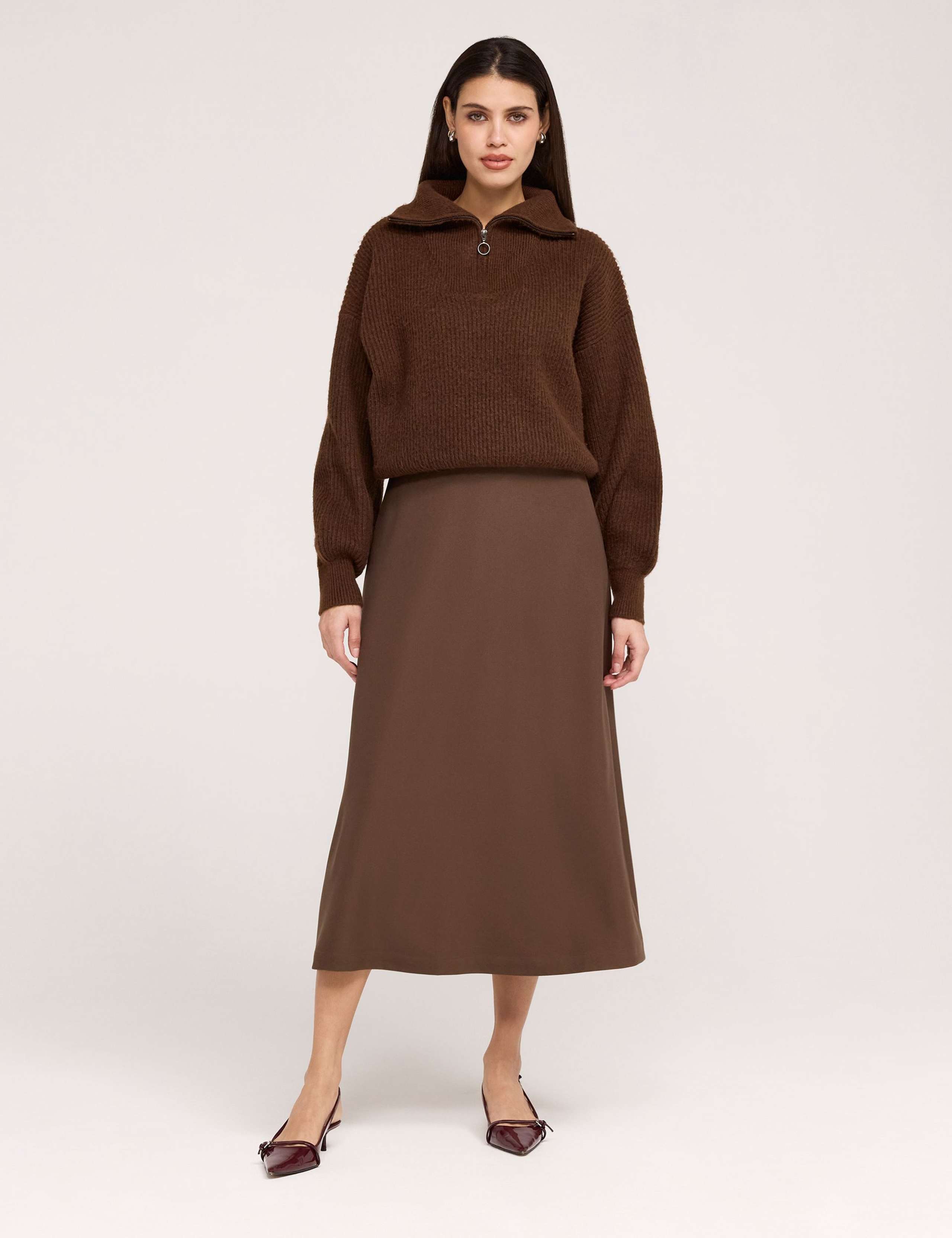 Twill Midi A-Line Skirt