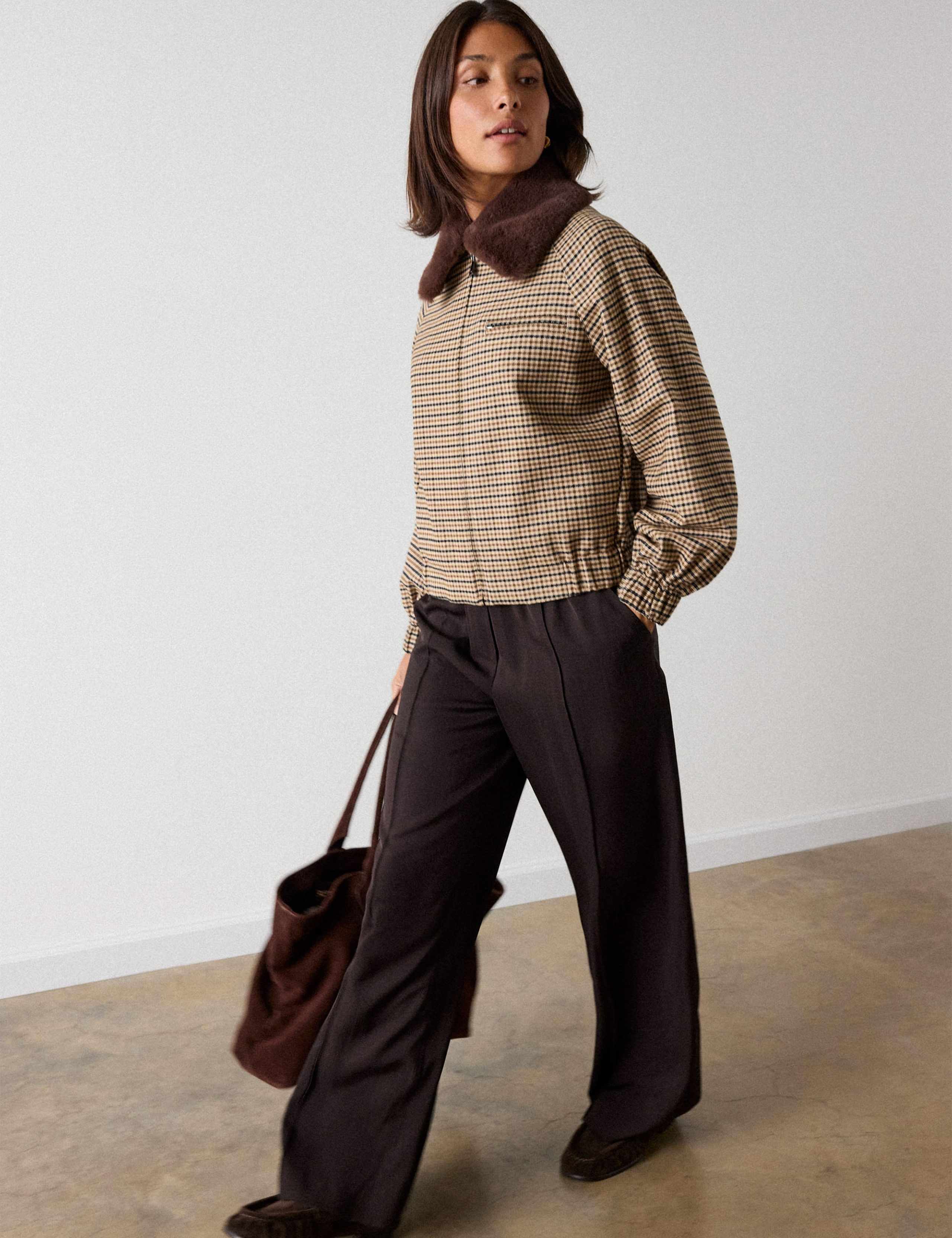 Cotton Rich Checked Bomber Jacket