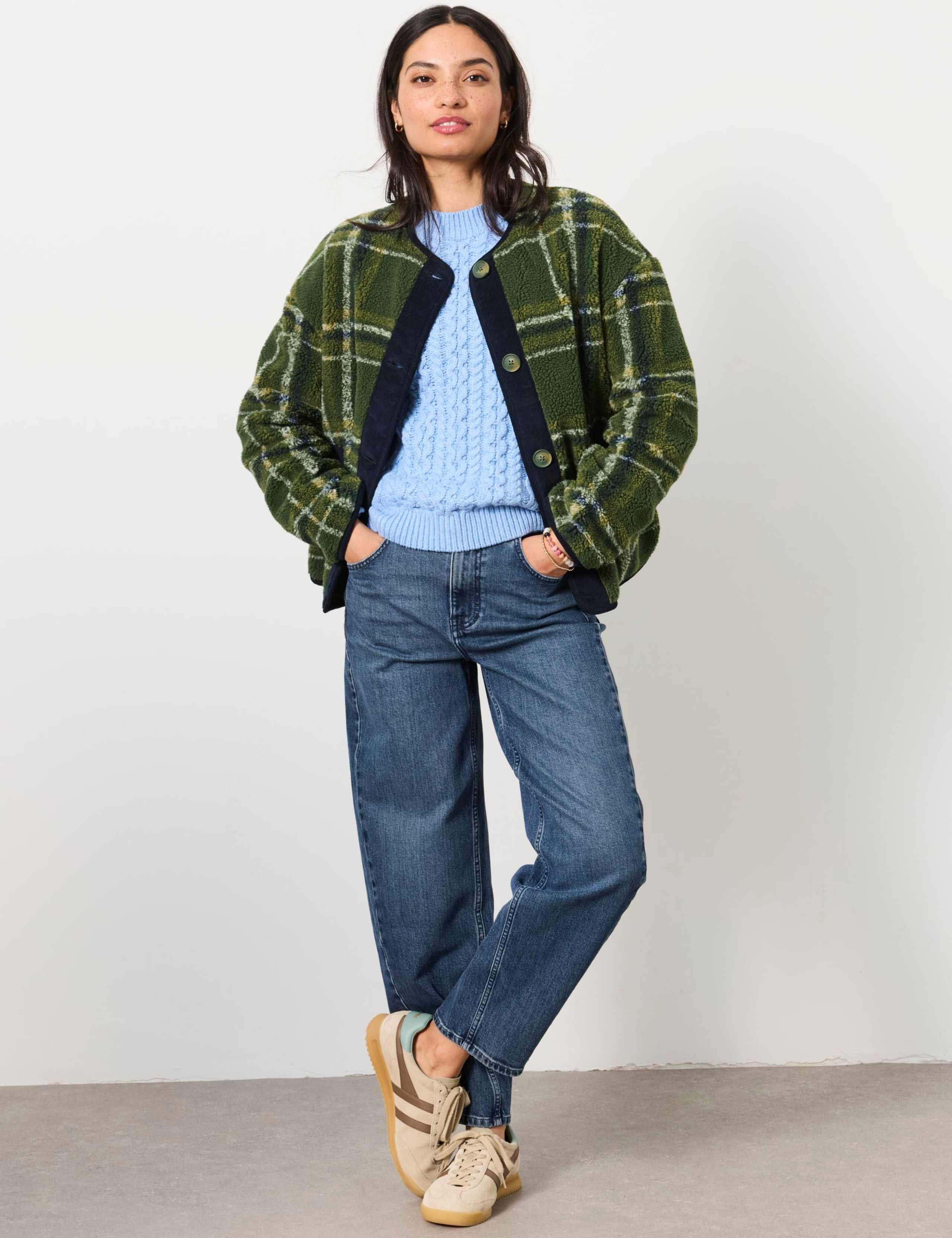 Borg Checked Collarless Jacket
