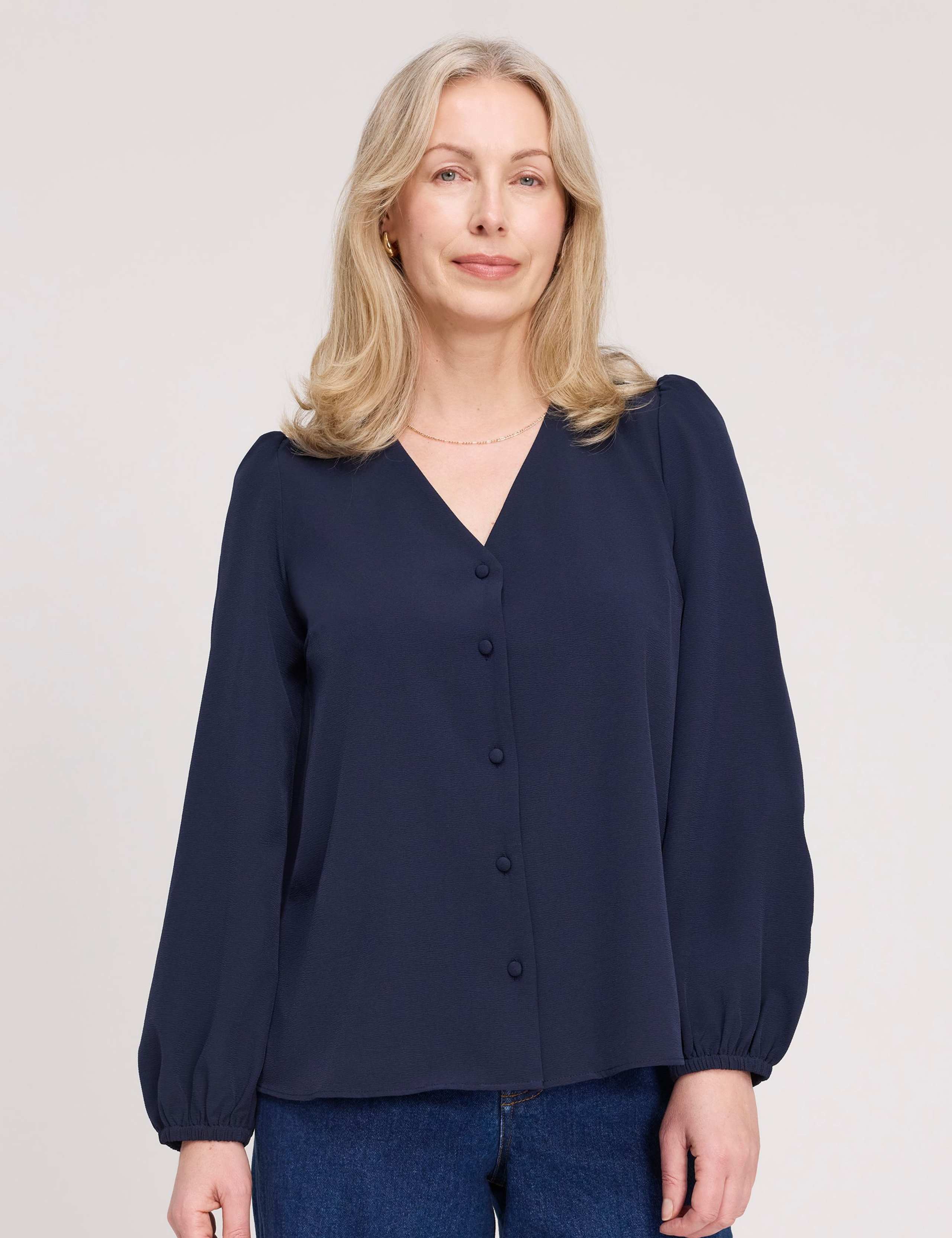 V-Neck Button-Through Top