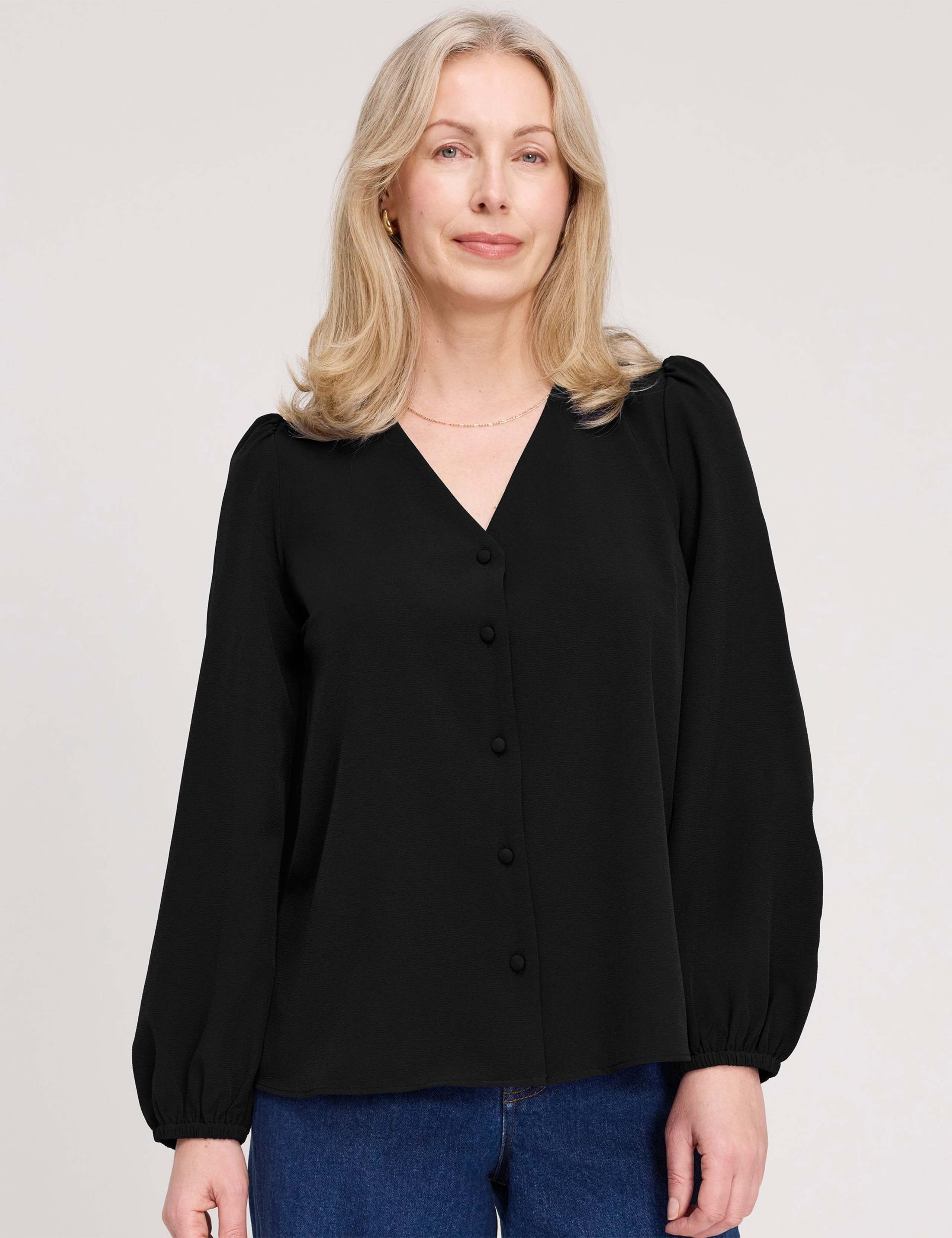 V-Neck Button-Through Top