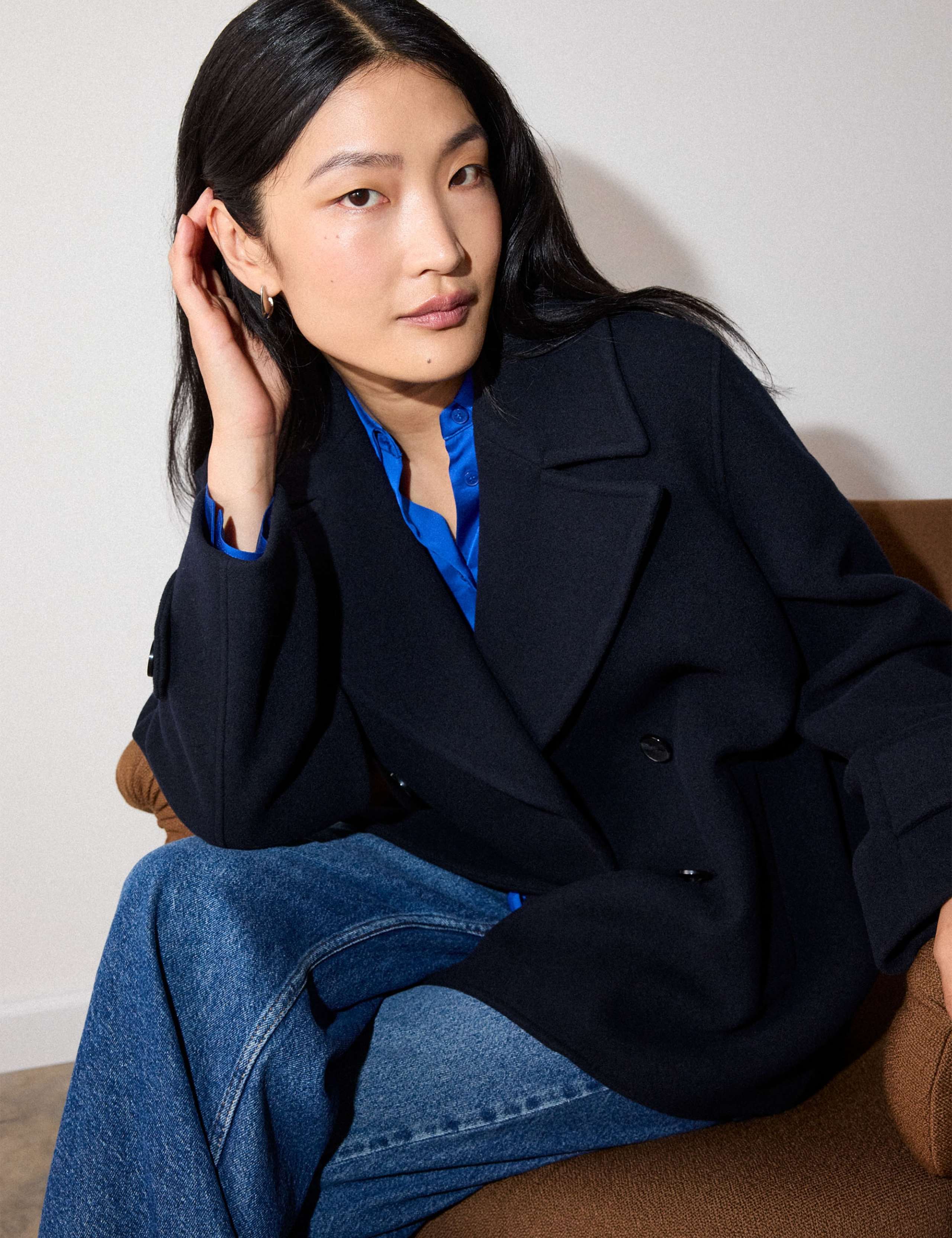 Wool Rich Double Breasted Collared Pea Coat