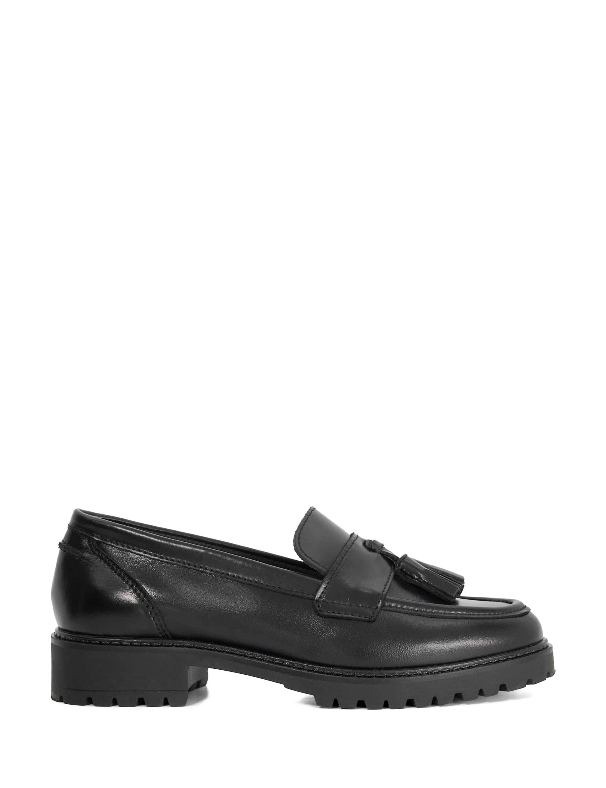 Leather Tassel Flatform Loafers