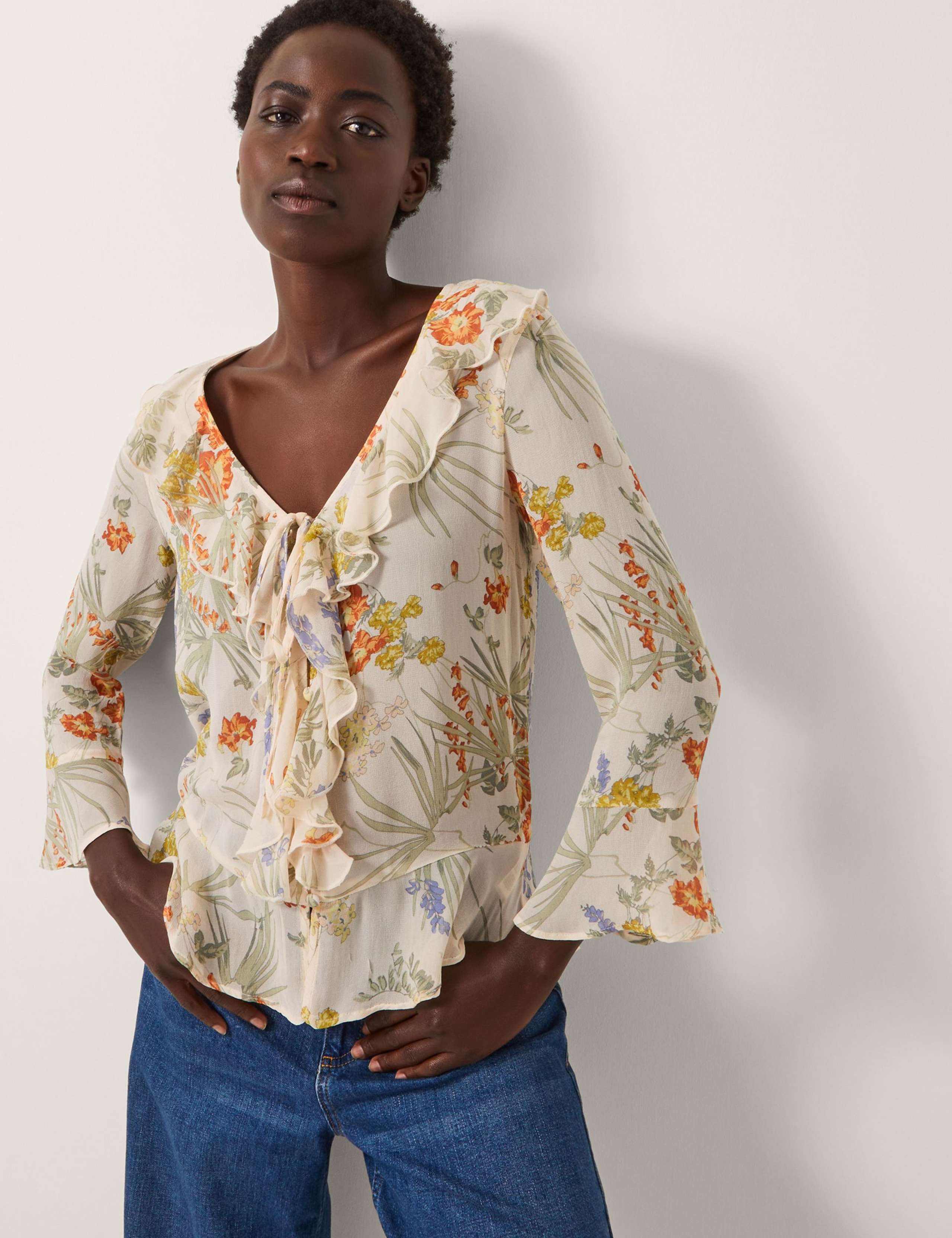 Floral Tie Neck Blouse