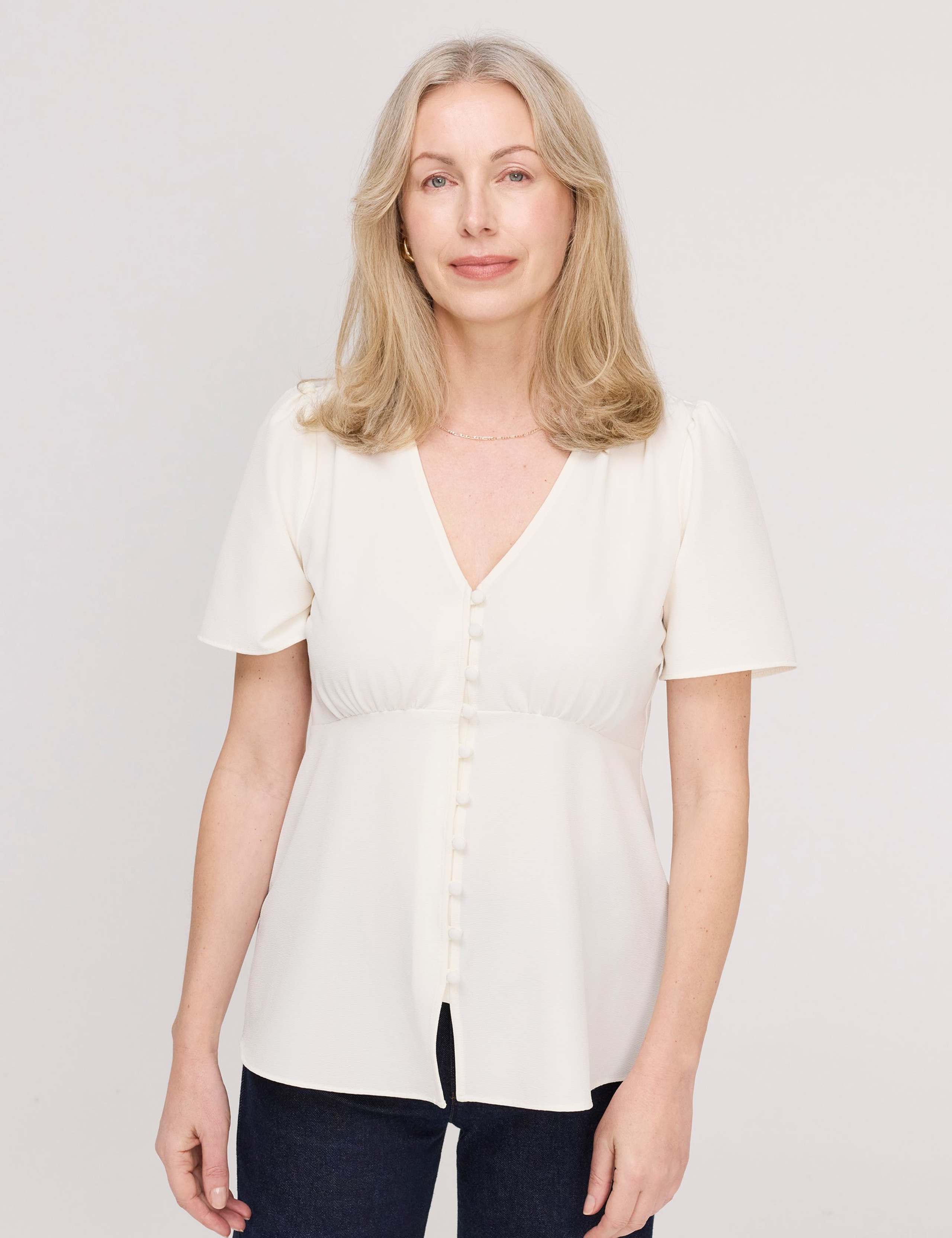 V-Neck Button-Through Top