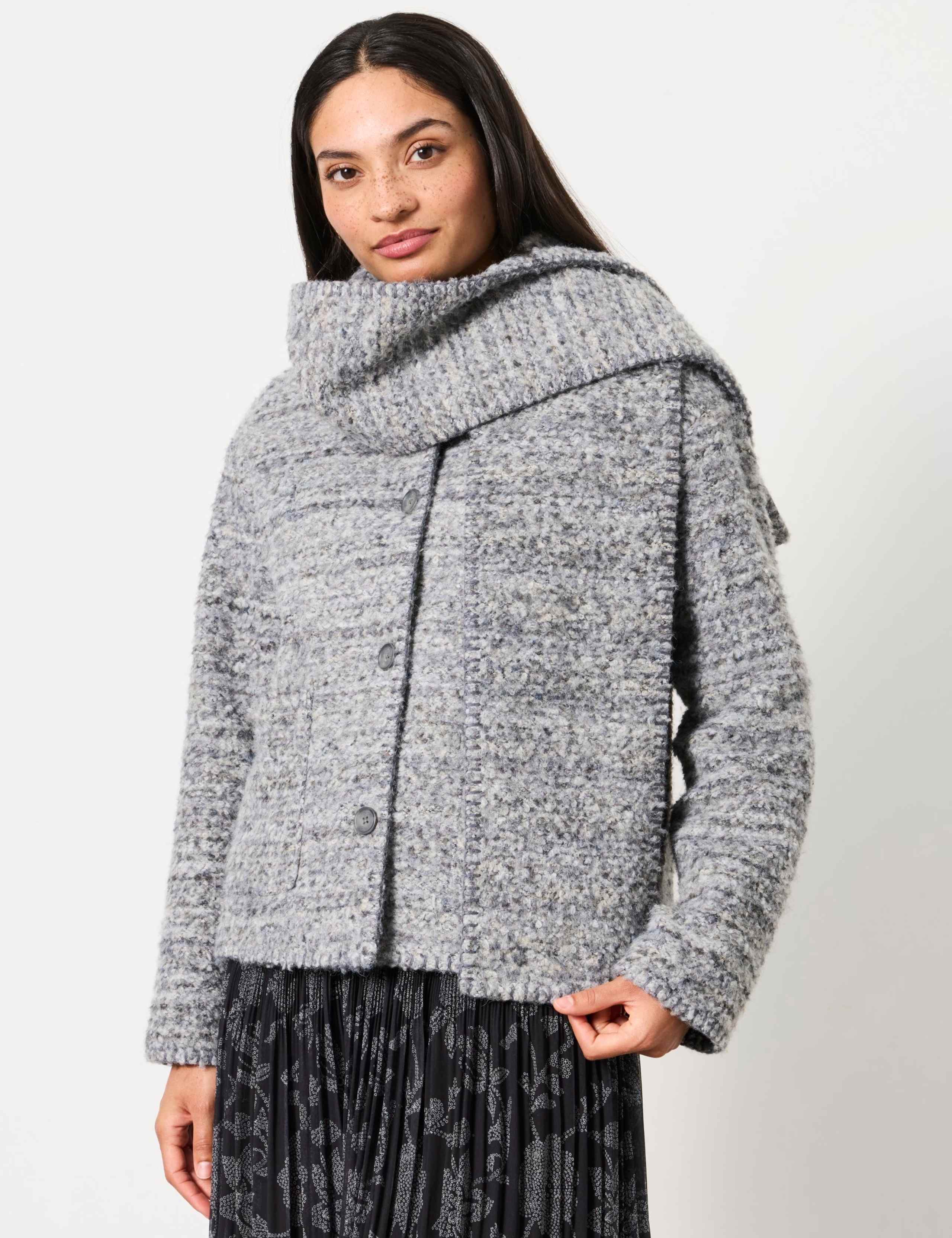Herringbone Short Jacket with Scarf