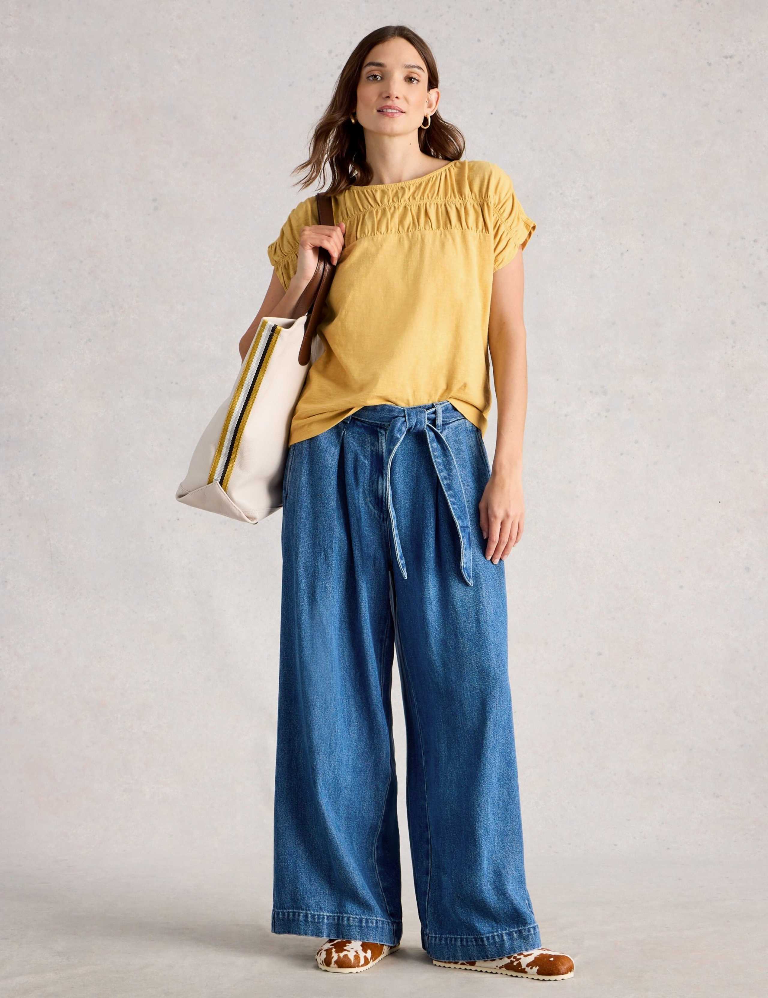 Pure Cotton Ruched Crew Neck T-Shirt