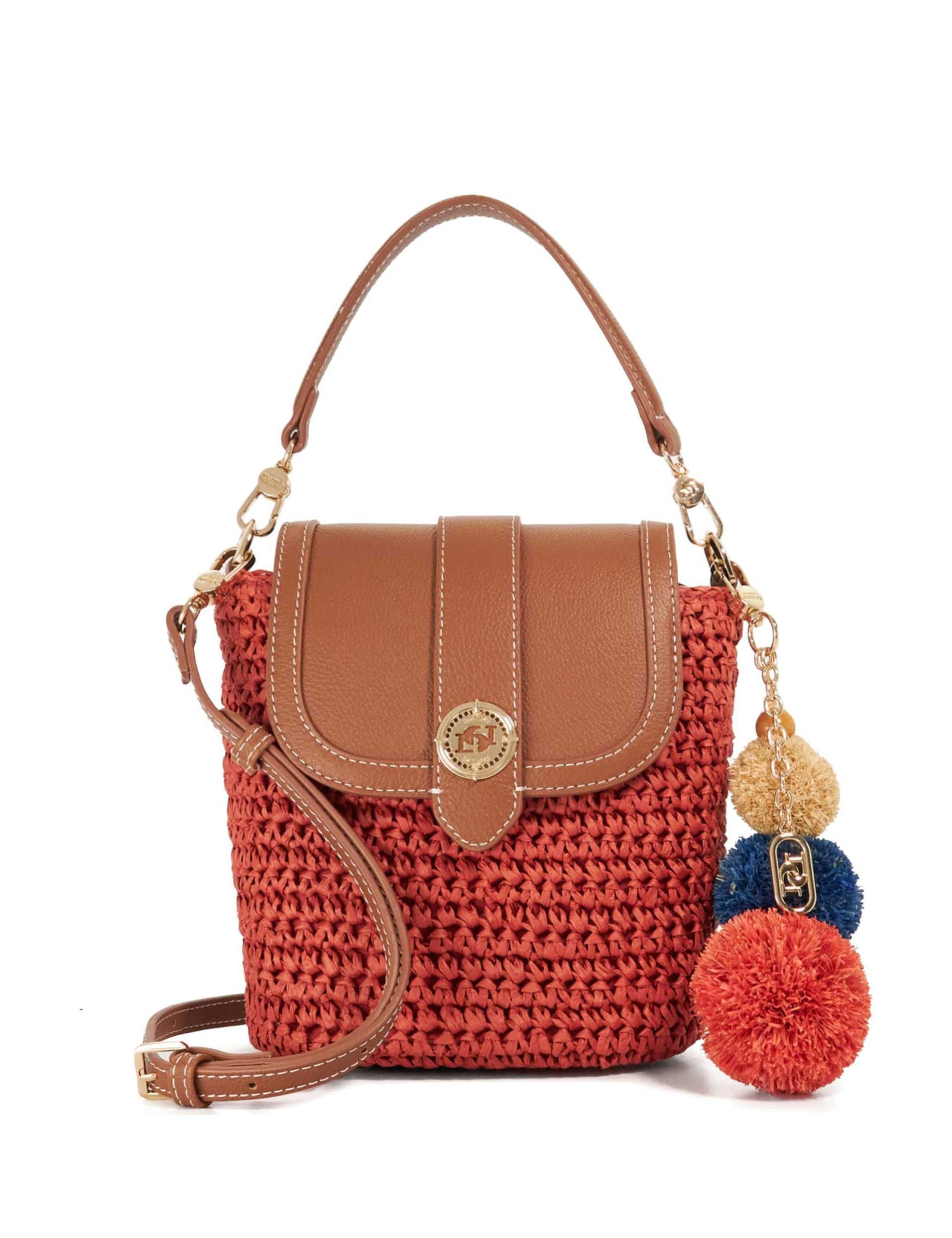 Raffia Top Handle Cross Body Bag